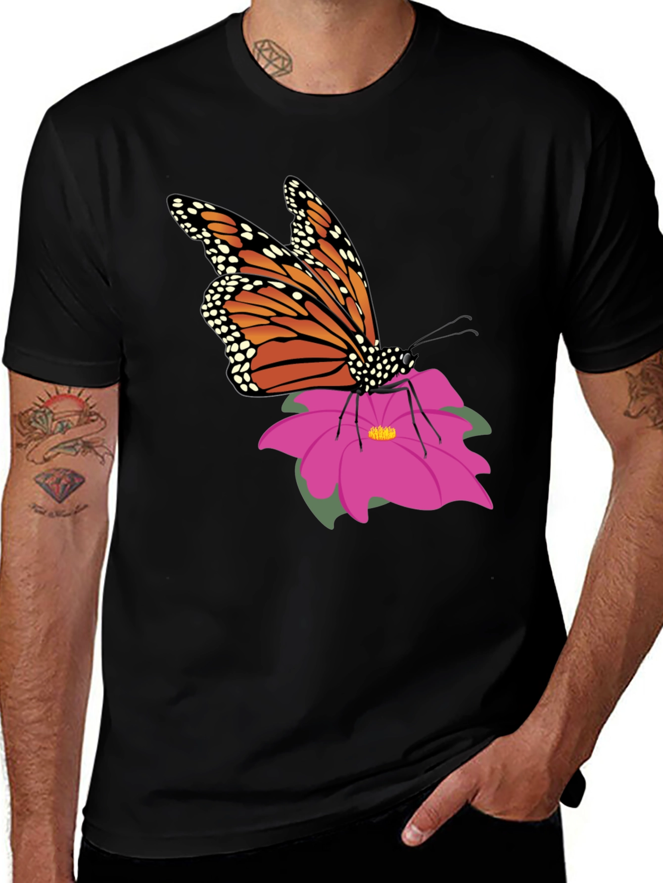 Variant 15 of Butterfly Graphic Tee - Black Short Sleeve Cotton T-Shirt
