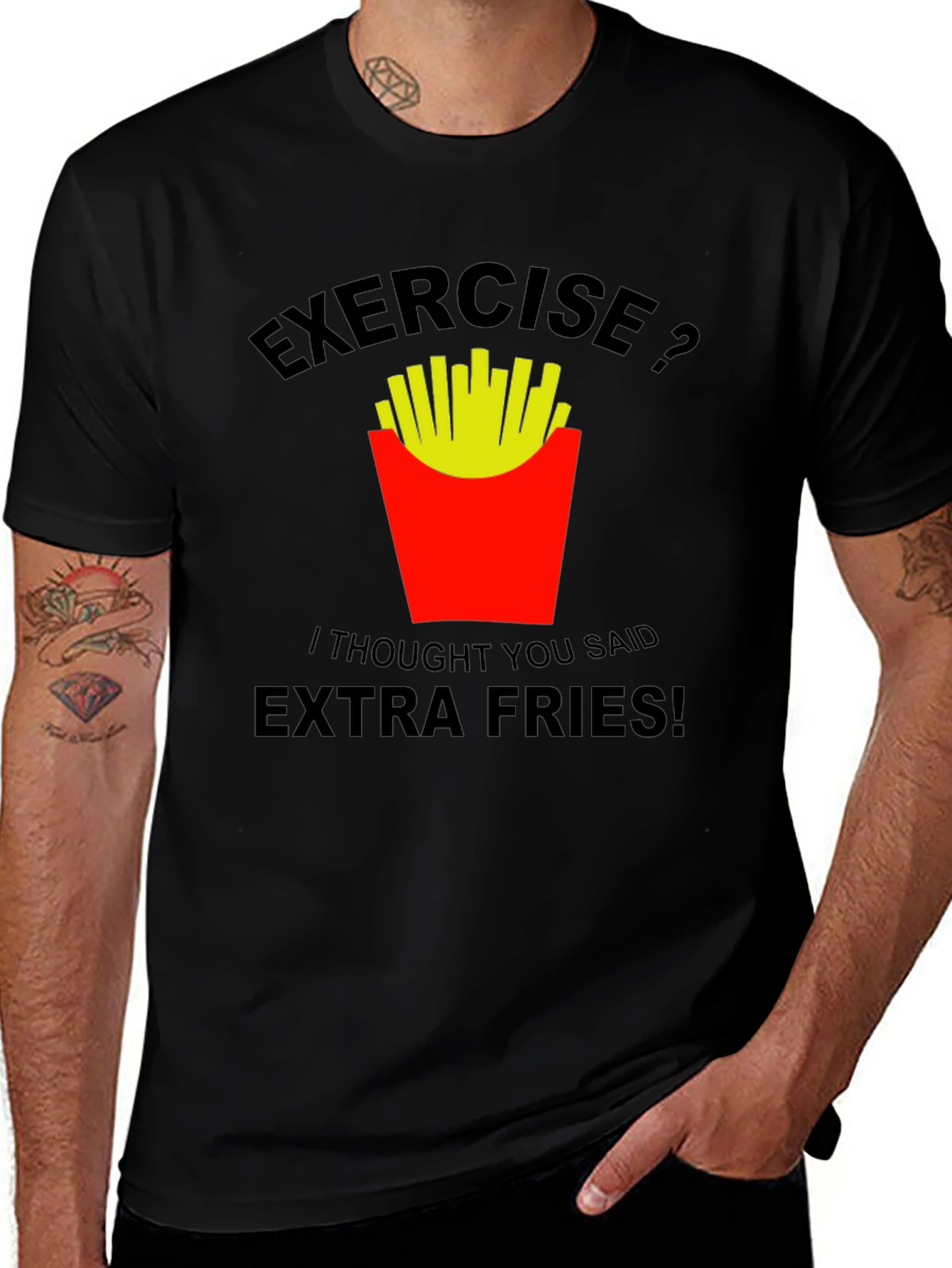 Variant 28 of Exercise? Extra Fries T-Shirt - Funny Foodie Tee