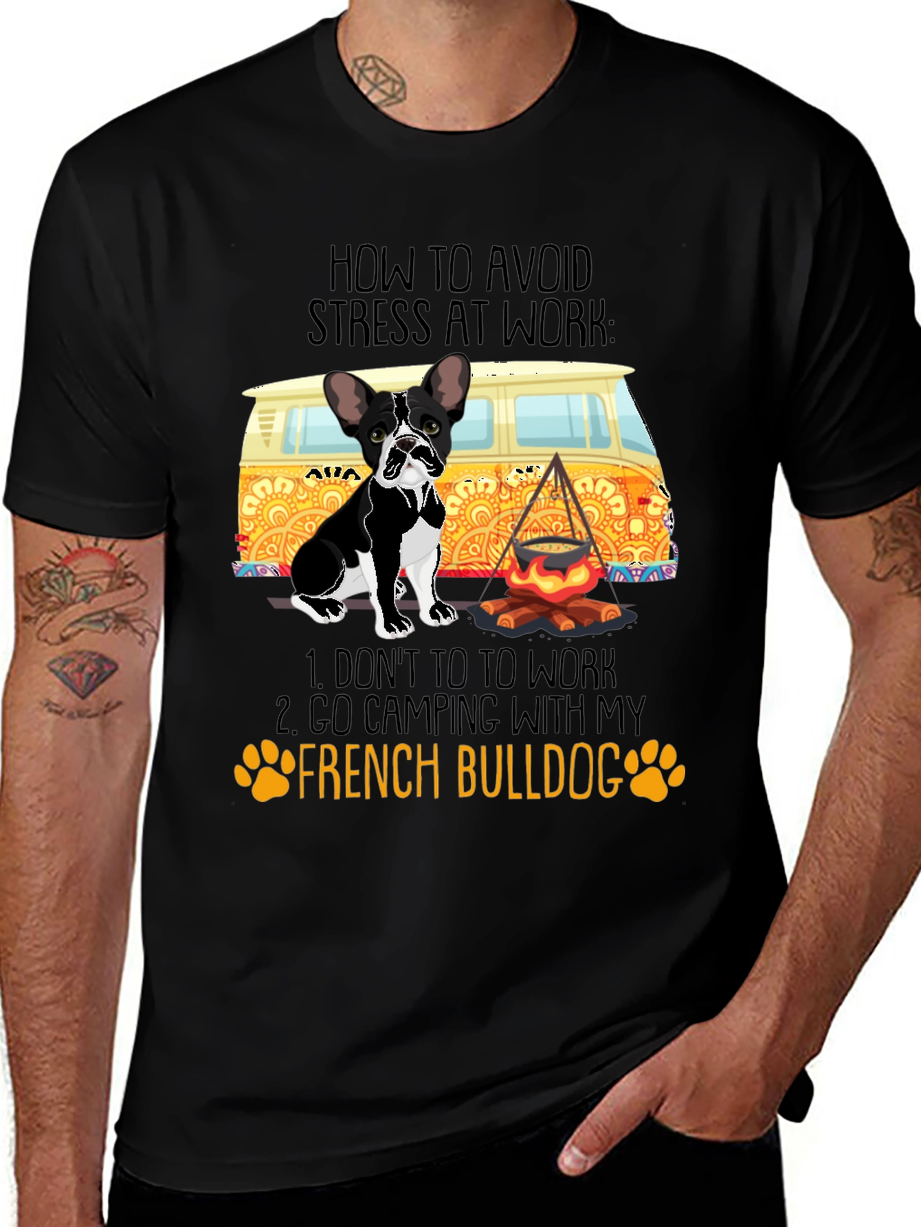 French Bulldog Camping T-Shirt: Stress-Free Work Solution