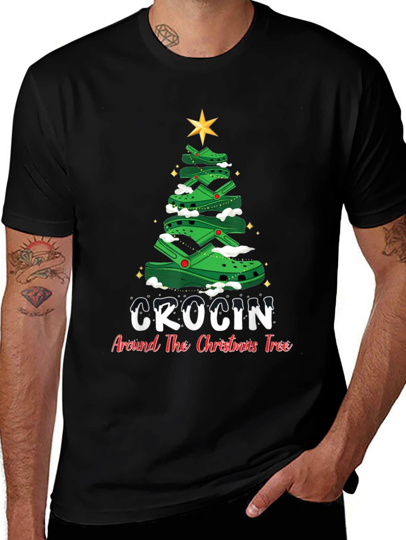 Crocin Around the Christmas Tree Black Graphic Tee
