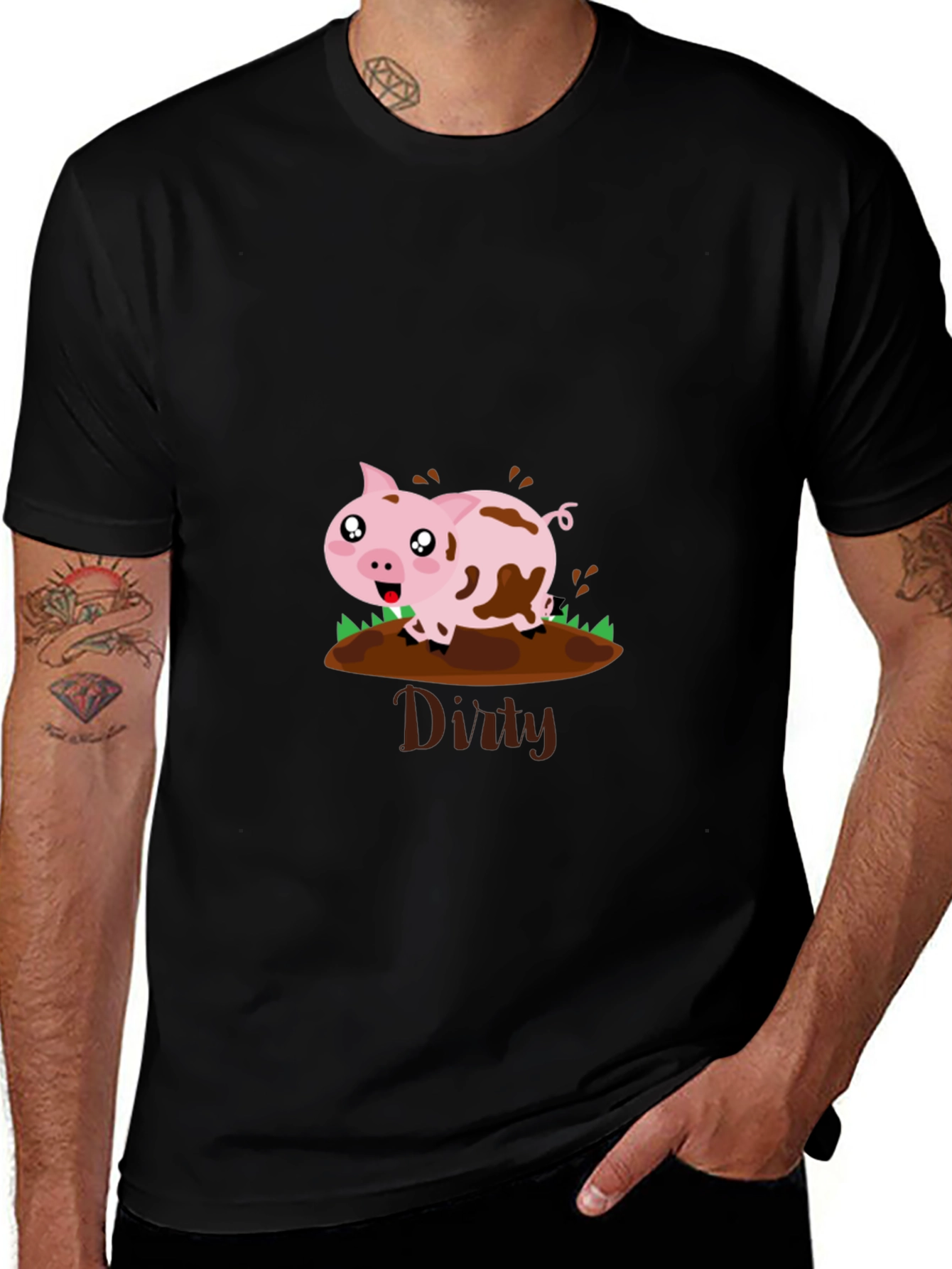 Variant 7 of Dirty Pig Graphic T-Shirt - Fun & Playful Design
