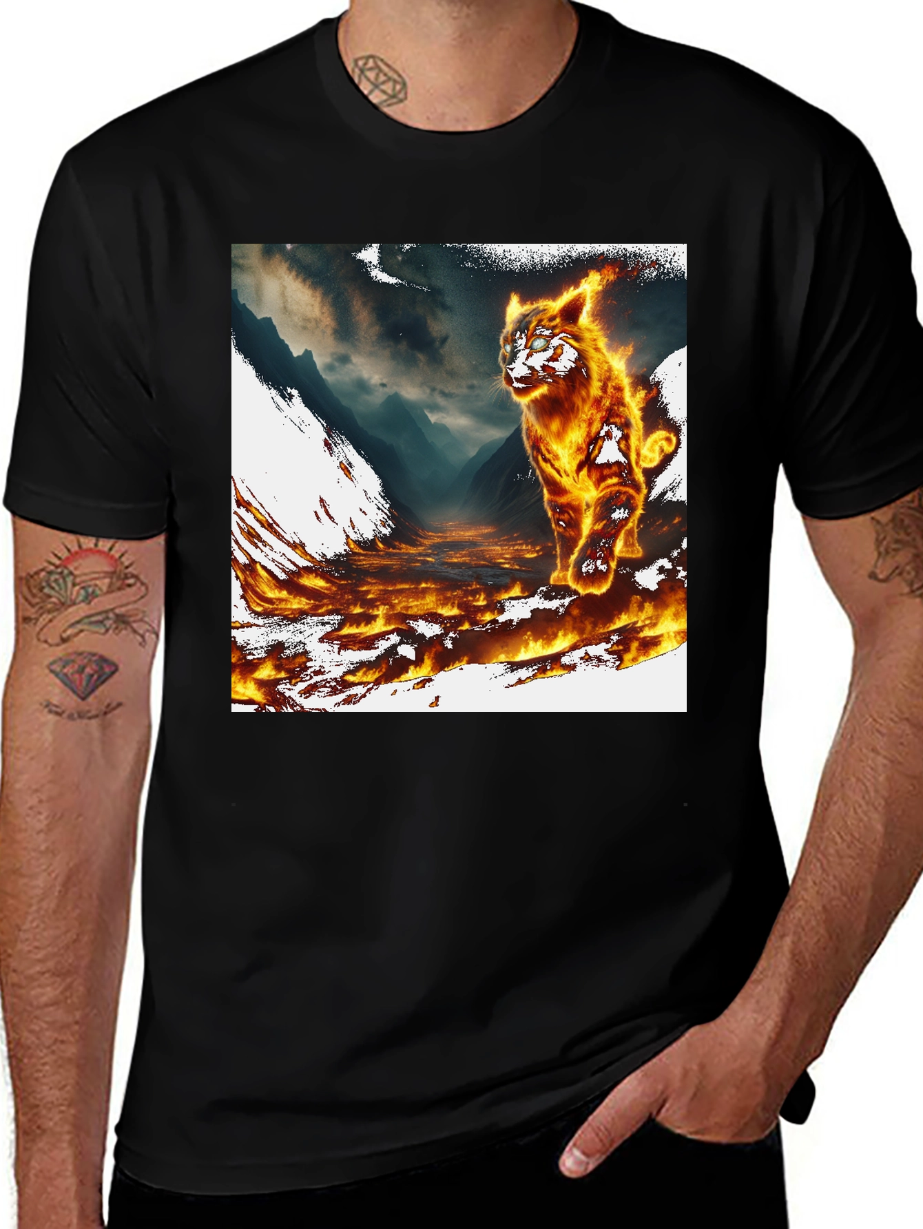 Variant 16 of Inferno Cat Graphic Tee - Fire Design