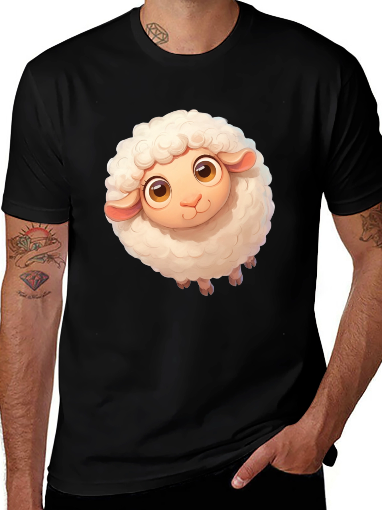 Variant 27 of Cute Sheep Graphic Tee - Black Cotton Blend