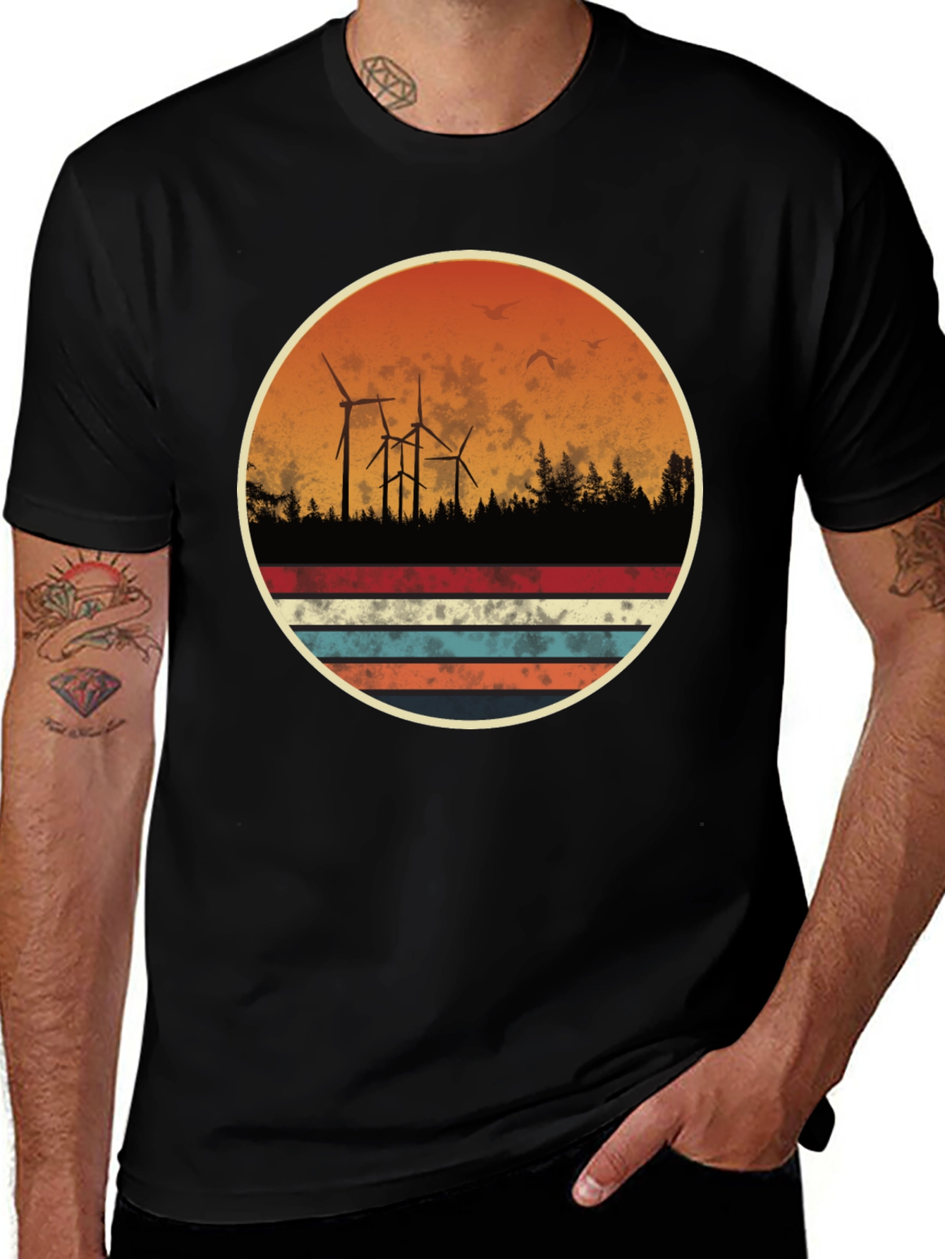 Variant 6 of Vintage Wind Turbine Graphic Tee - Retro Style