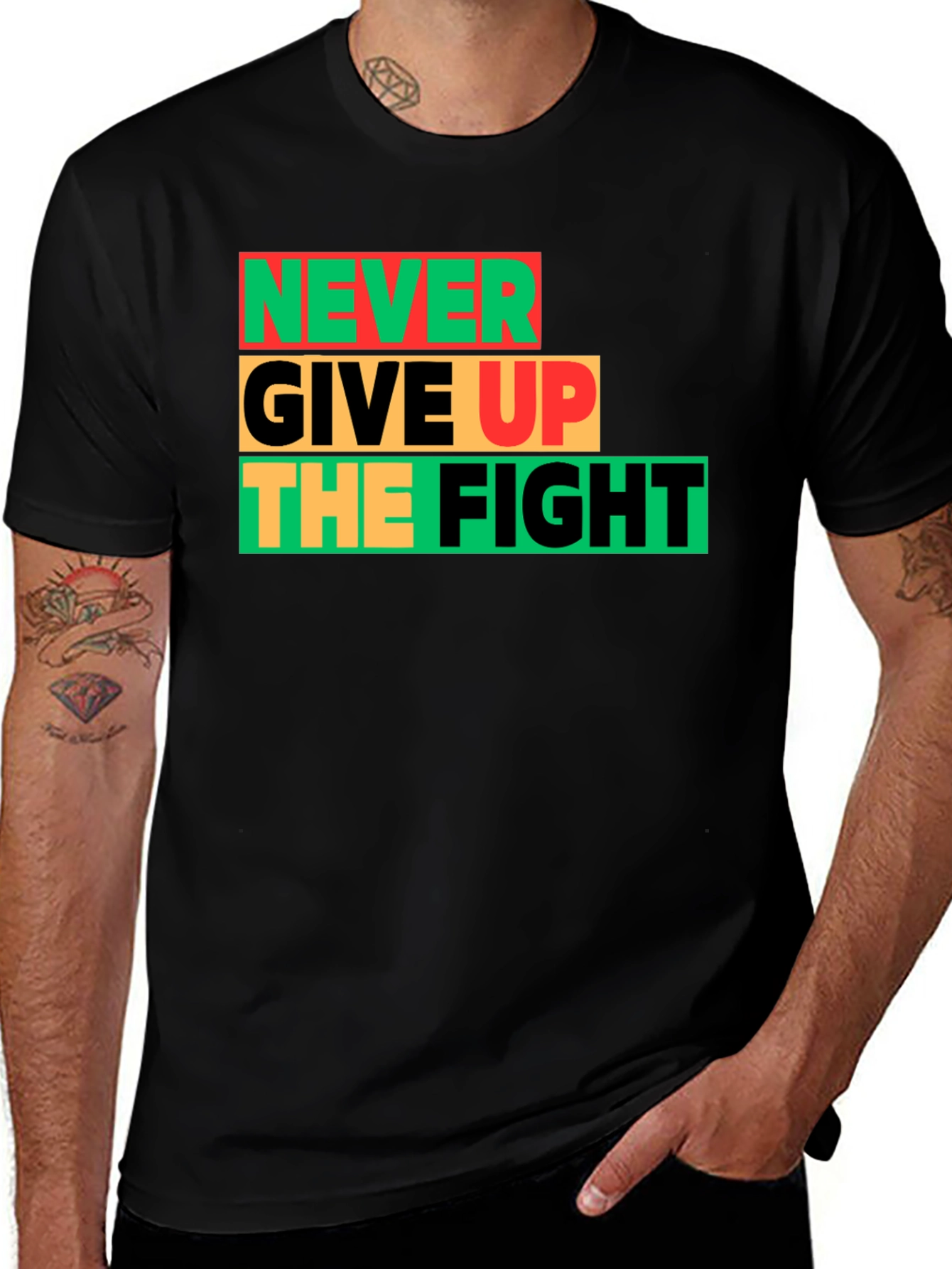 Variant 15 of Never Give Up The Fight Graphic Tee - Black