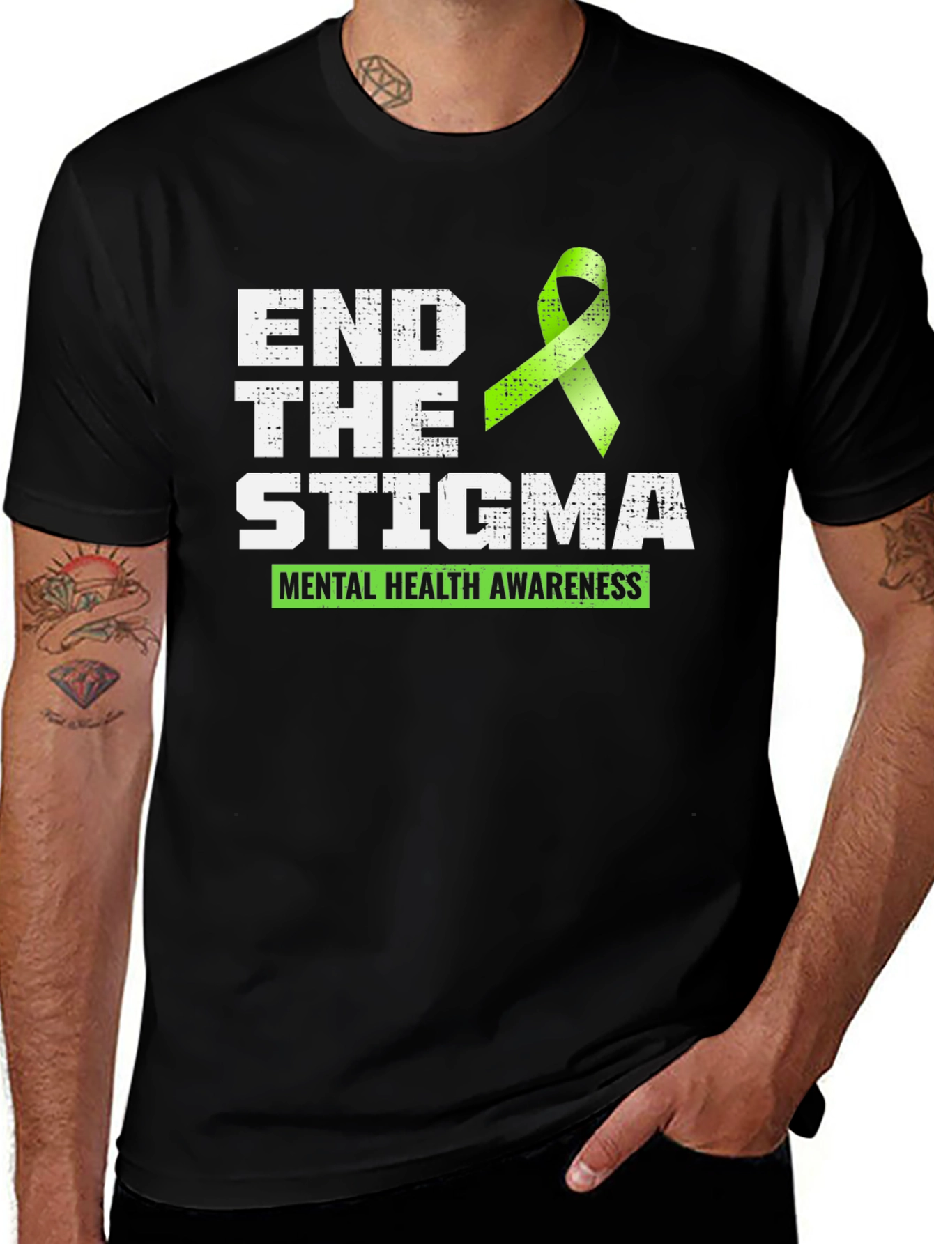 Black End the Stigma Mental Health Awareness T-Shirt main image