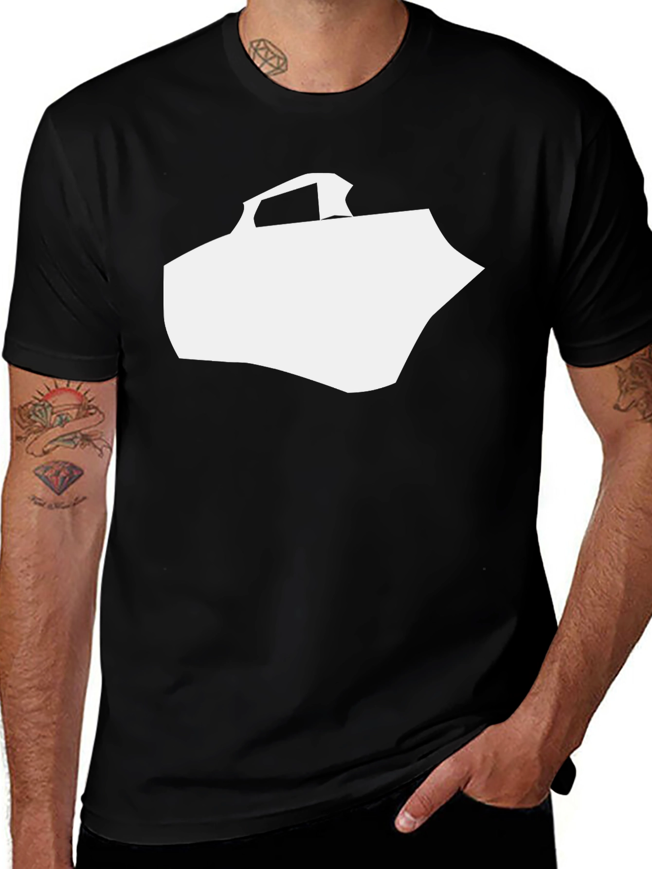 Variant 10 of Modern Black T-Shirt with Abstract White Shape Design