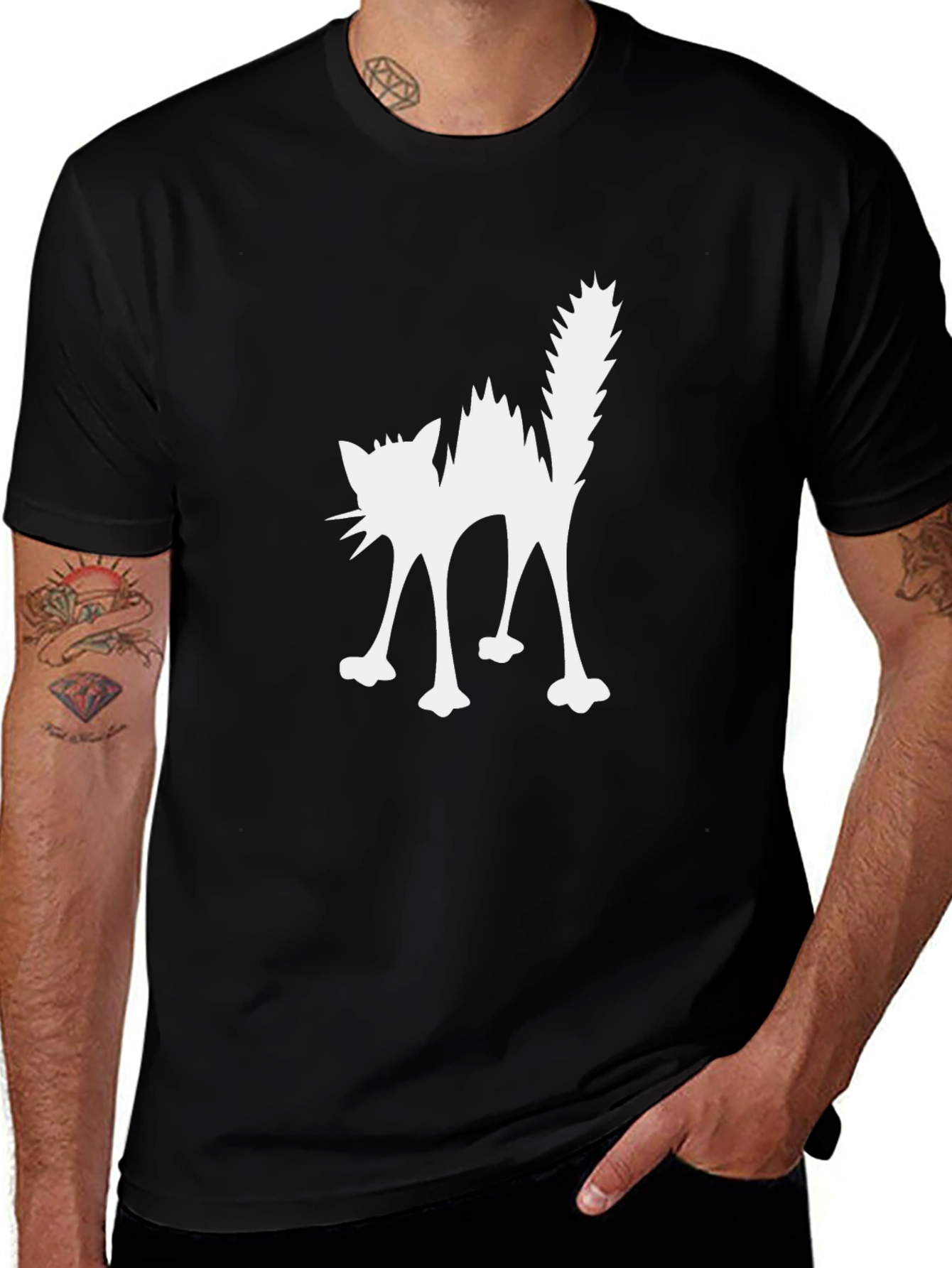 Variant 25 of Scaredy Cat Graphic Tee - Black Cotton T-Shirt
