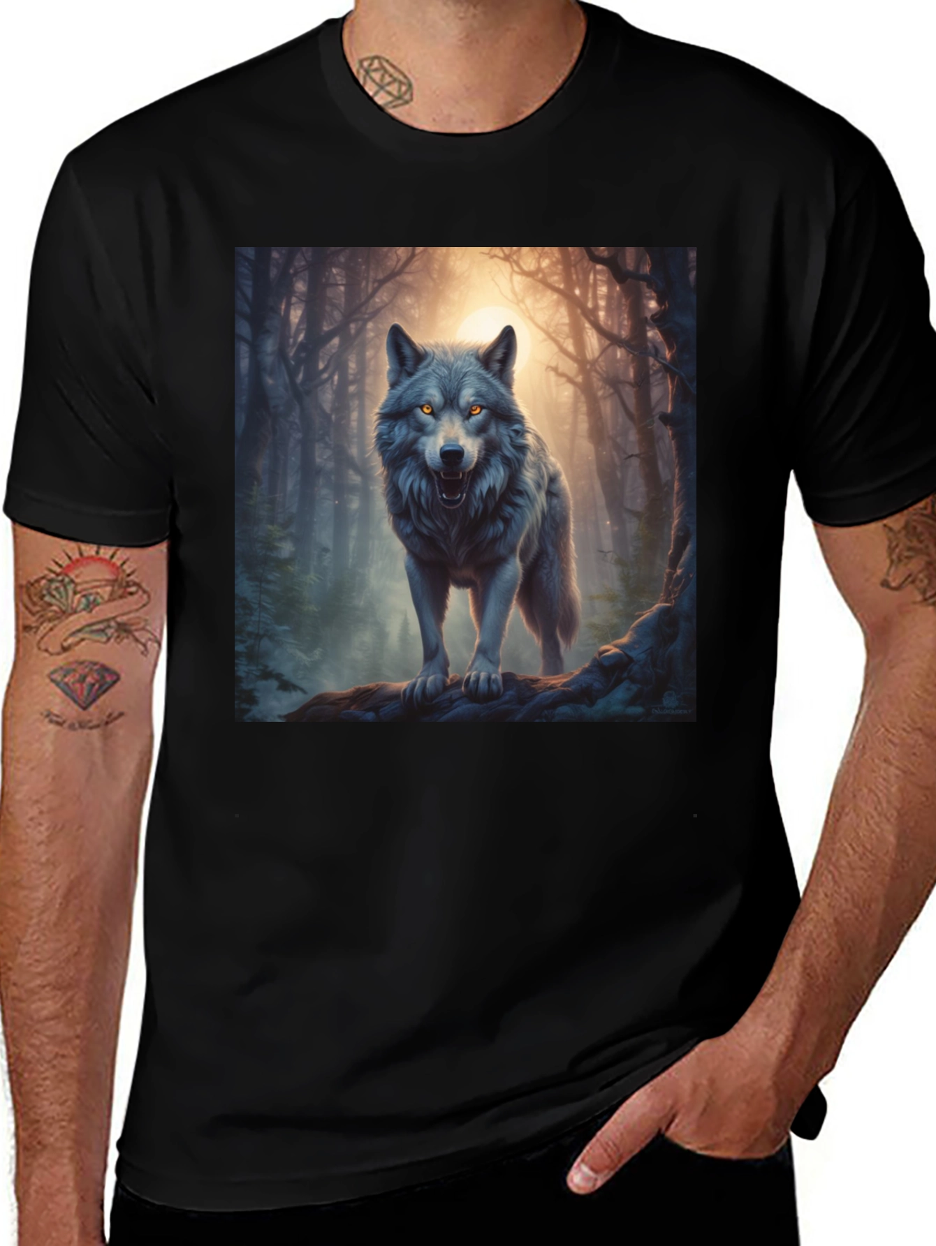 Variant 26 of Wolf Graphic Tee - Forest Predator Print