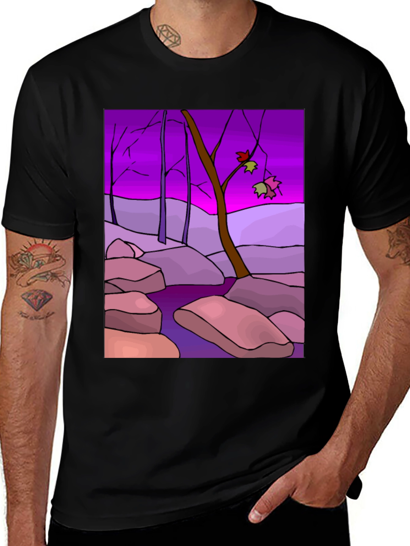 Variant 10 of Artistic Landscape Print Black T-Shirt