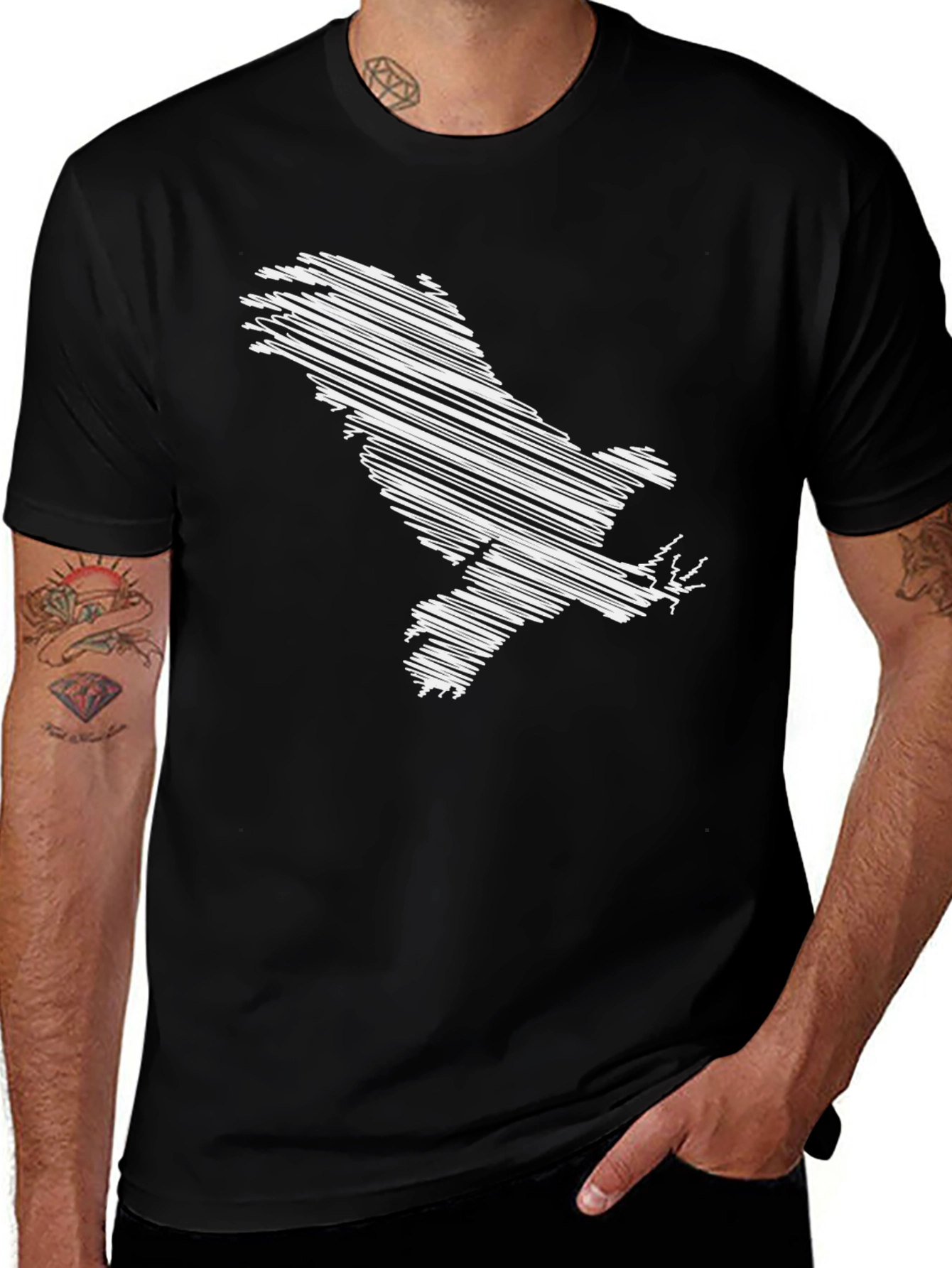 Variant 22 of Scribble Eagle Graphic Tee - Men's Black T-Shirt