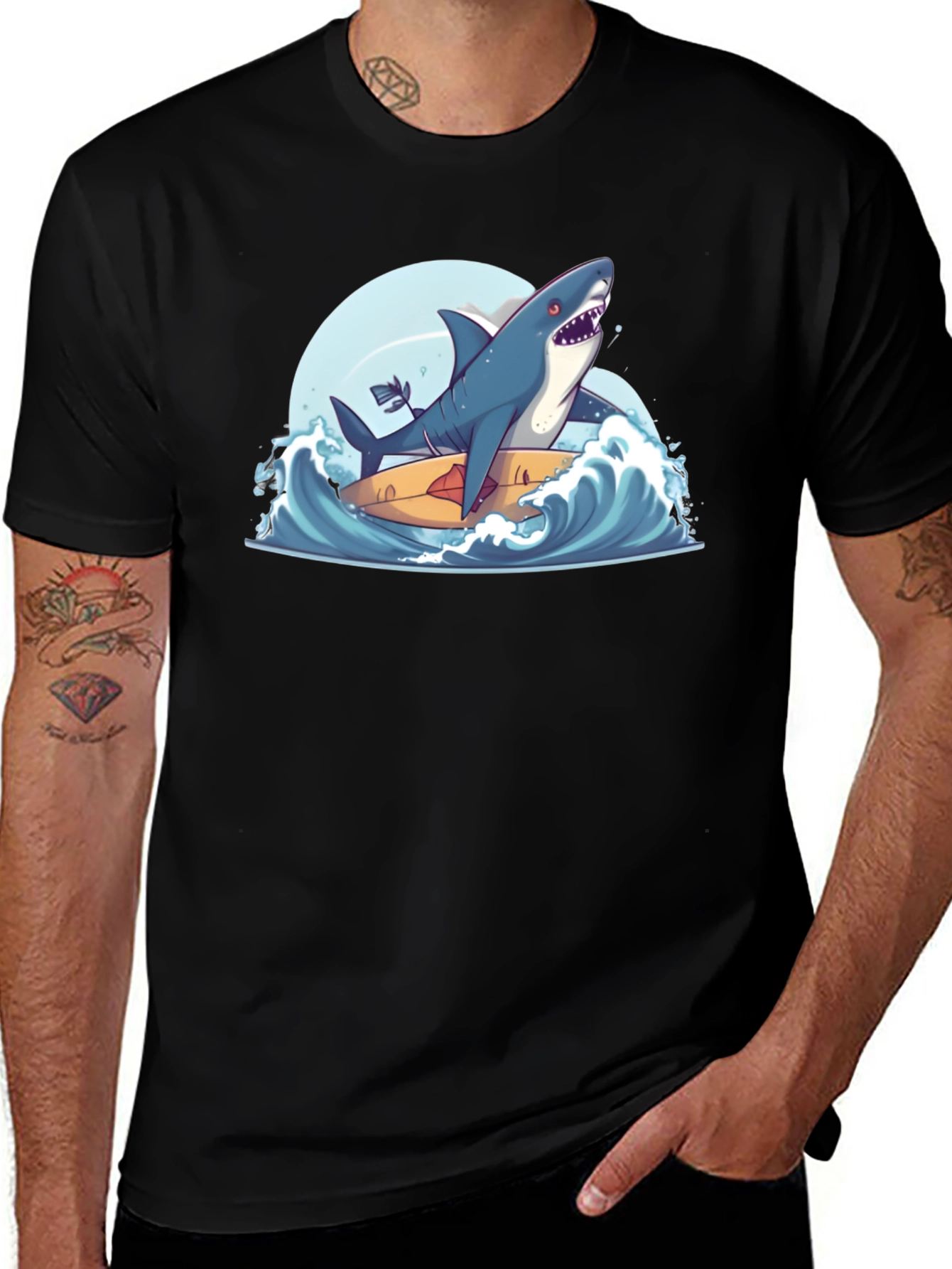 Variant 5 of Shark Surfing Tee - Cool Graphic T-Shirt