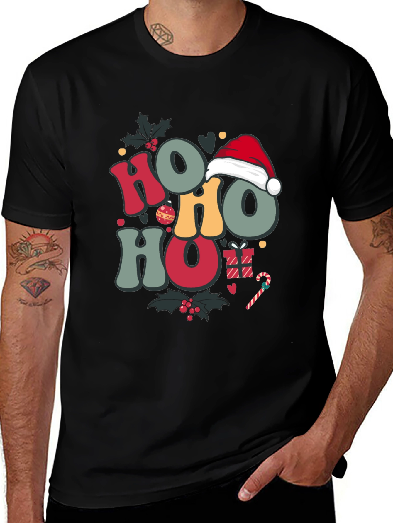 Festive Holiday Graphic Tee - Ho Ho Ho Santa T-Shirt