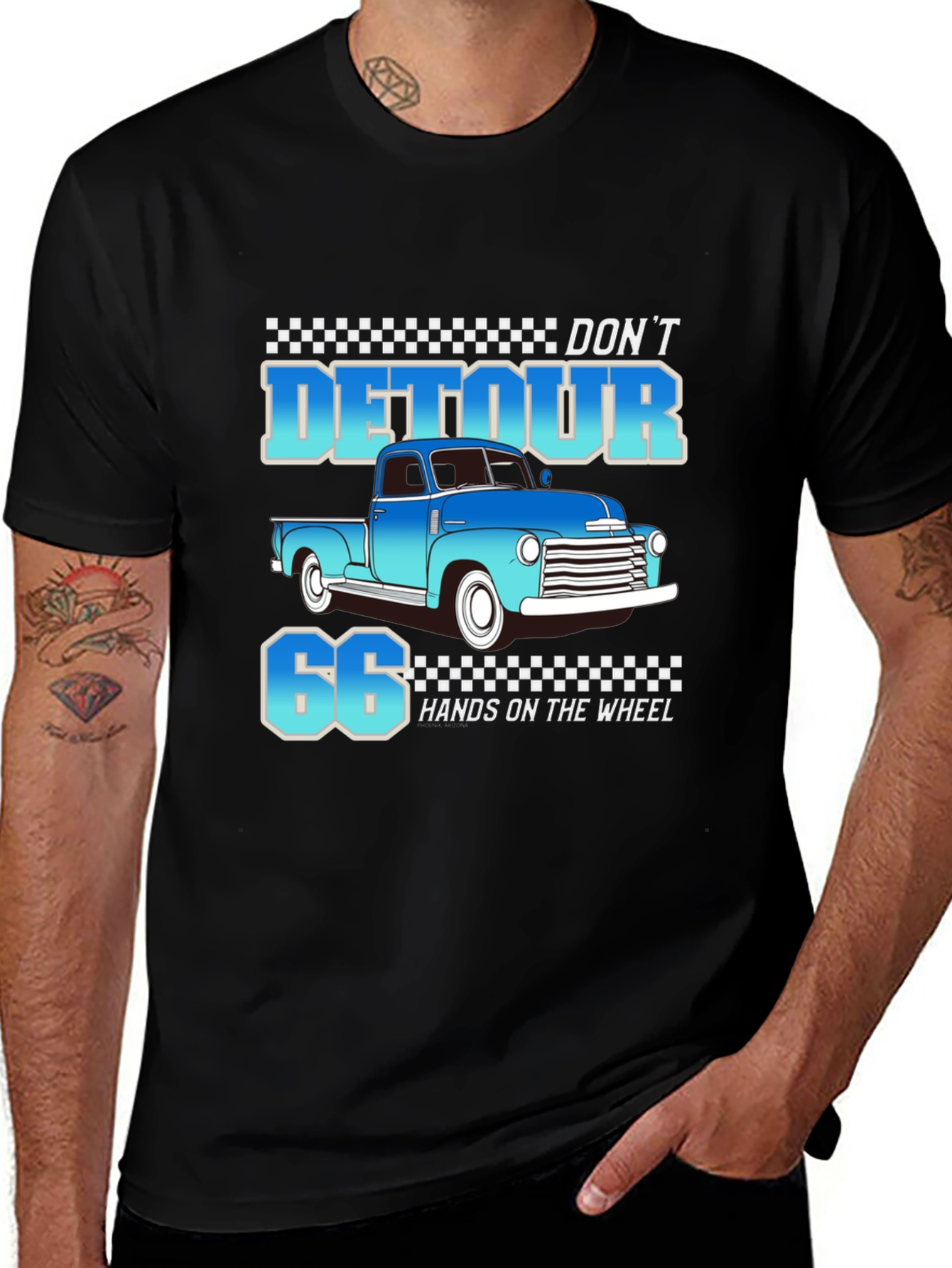Variant 21 of Detour 66 Graphic T-Shirt - Classic Car Design