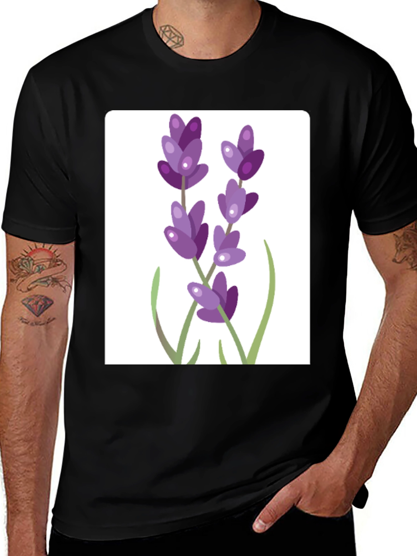 Variant 9 of Lavender Print Black T-Shirt