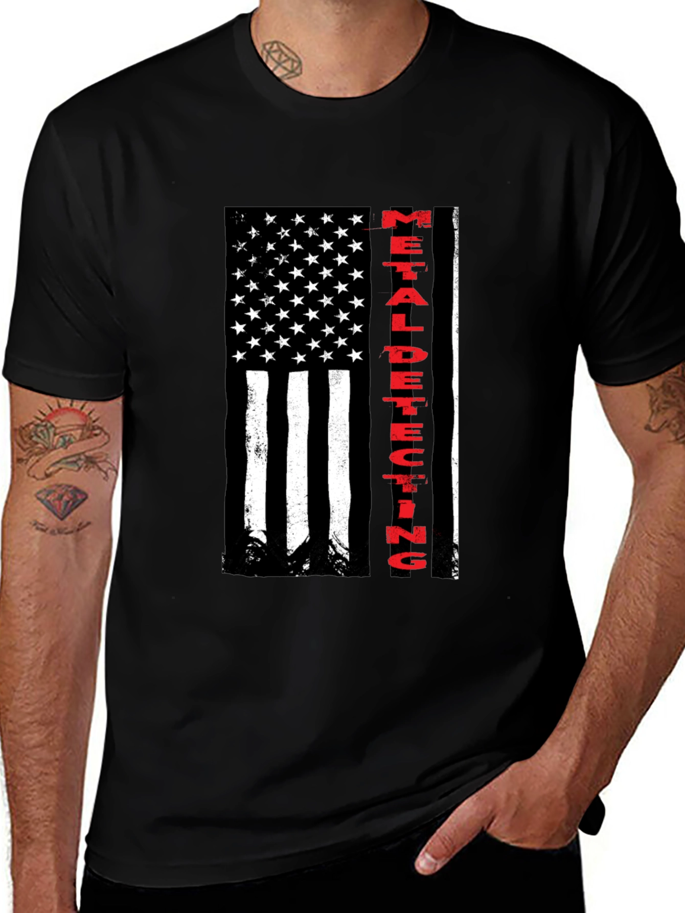 Variant 5 of Metal Detecting American Flag Graphic T-Shirt