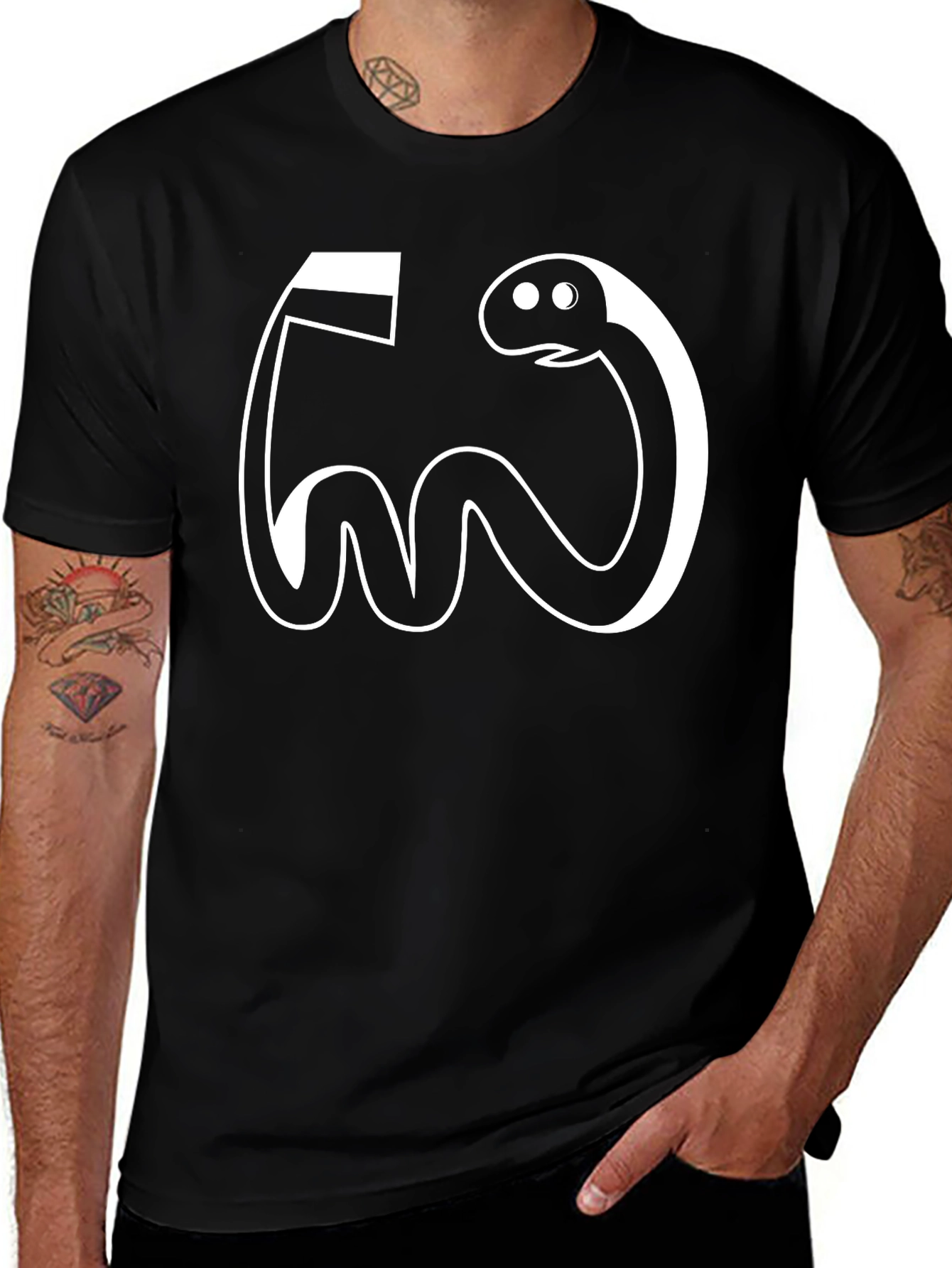 Variant 18 of Funny Cartoon Snake Graphic Tee - Black Cotton T-Shirt