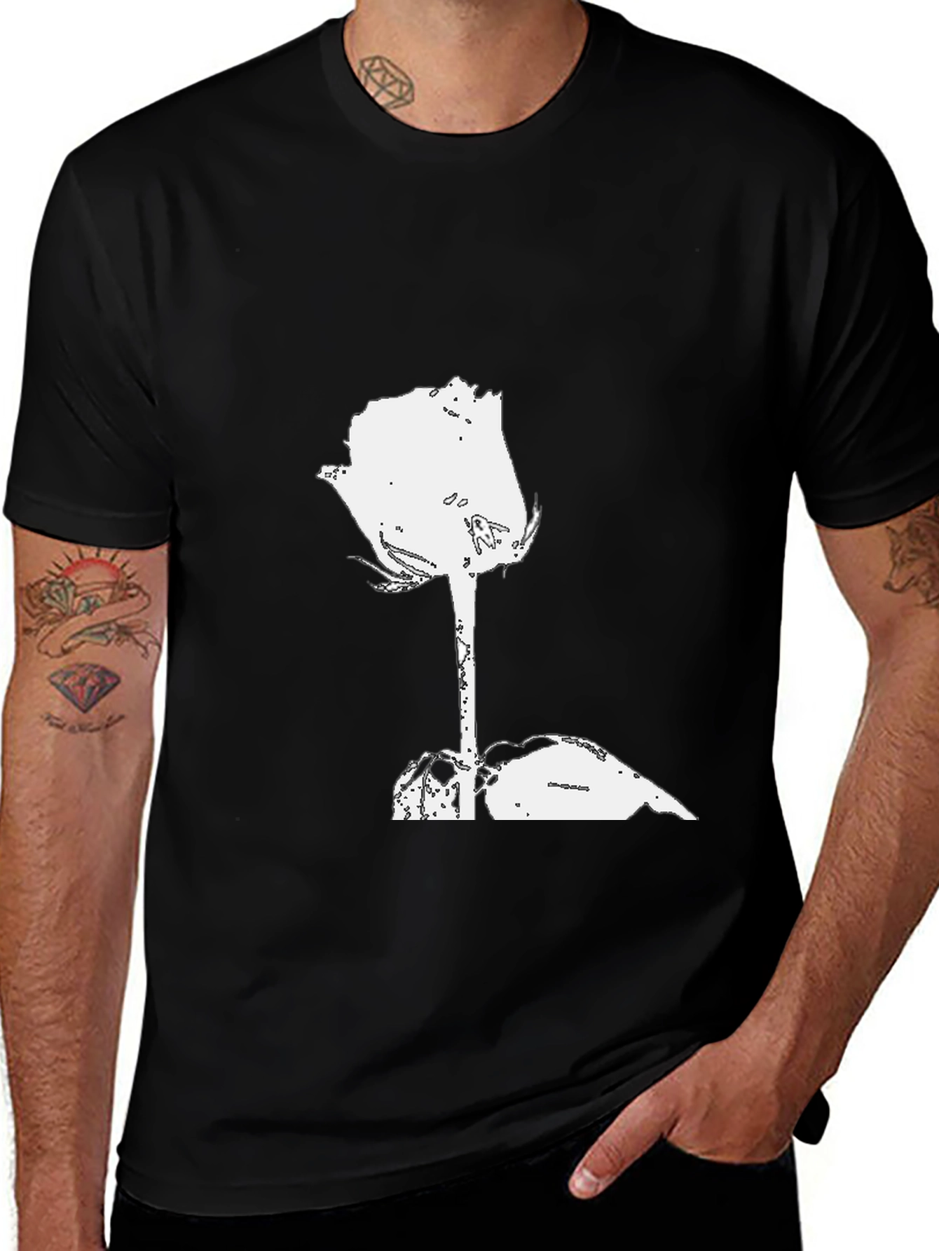 Variant 17 of Rose Graphic Black T-Shirt, Modern Casual Wear
