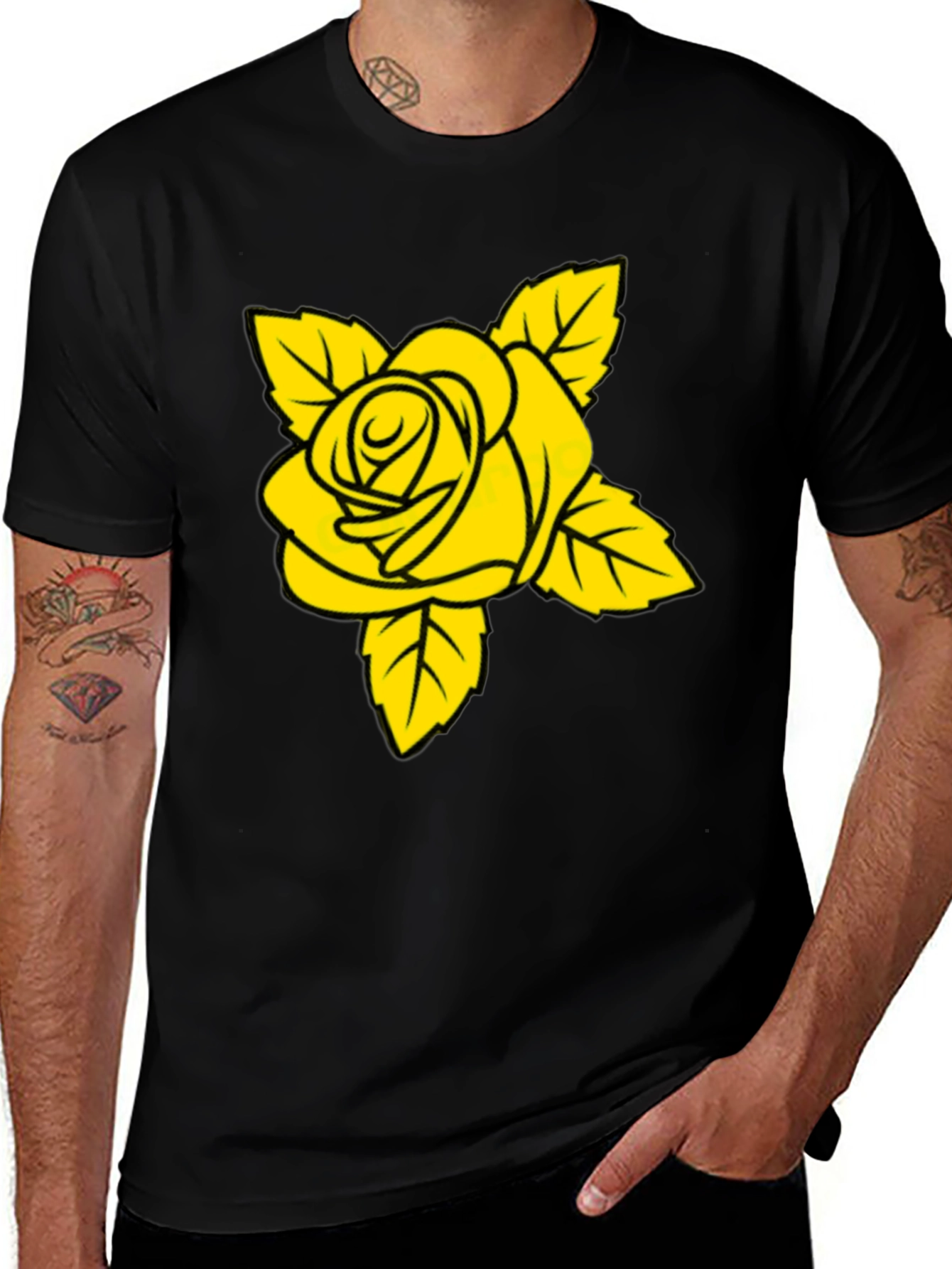 Variant 18 of Black T-Shirt with Yellow Rose Graphic