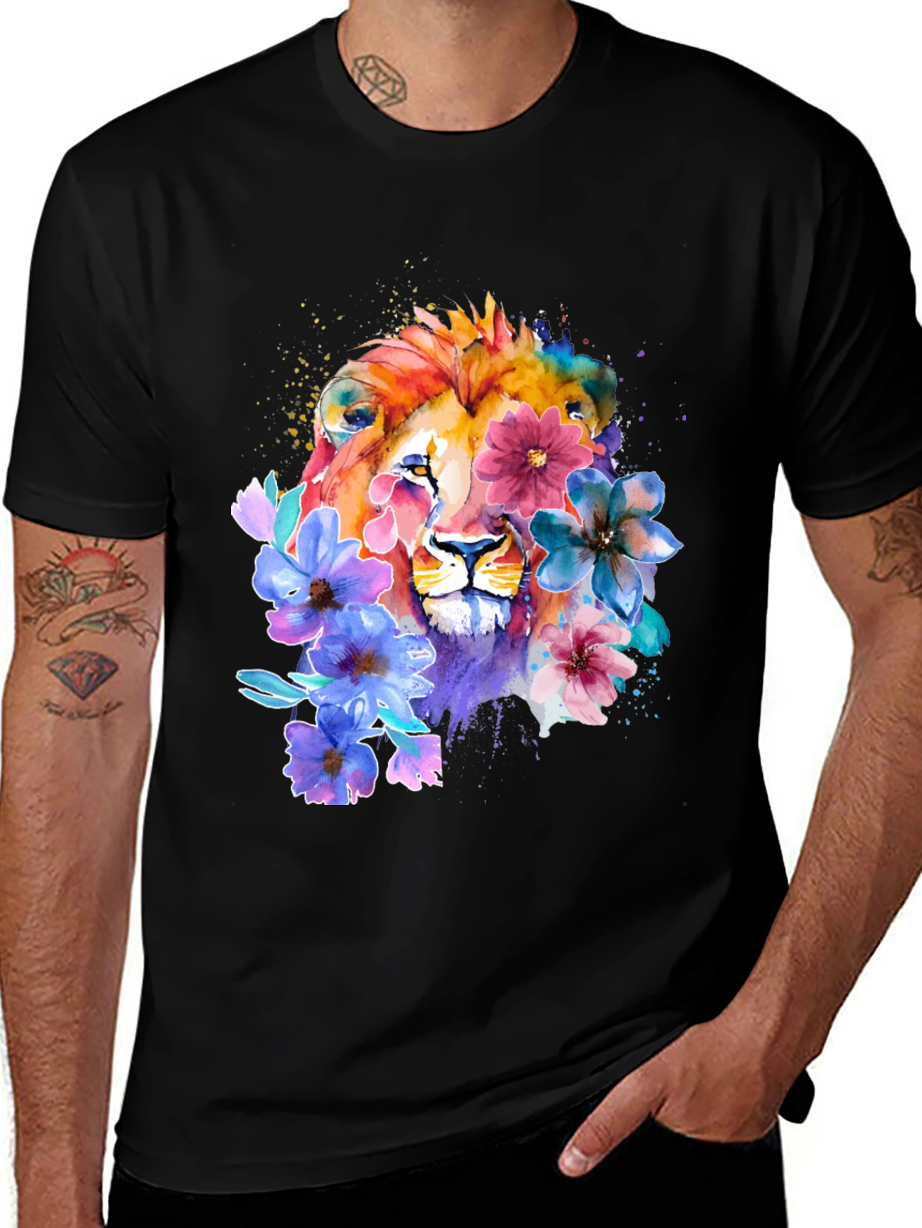 Variant 8 of Floral Lion Graphic T-Shirt - Artistic Animal Tee