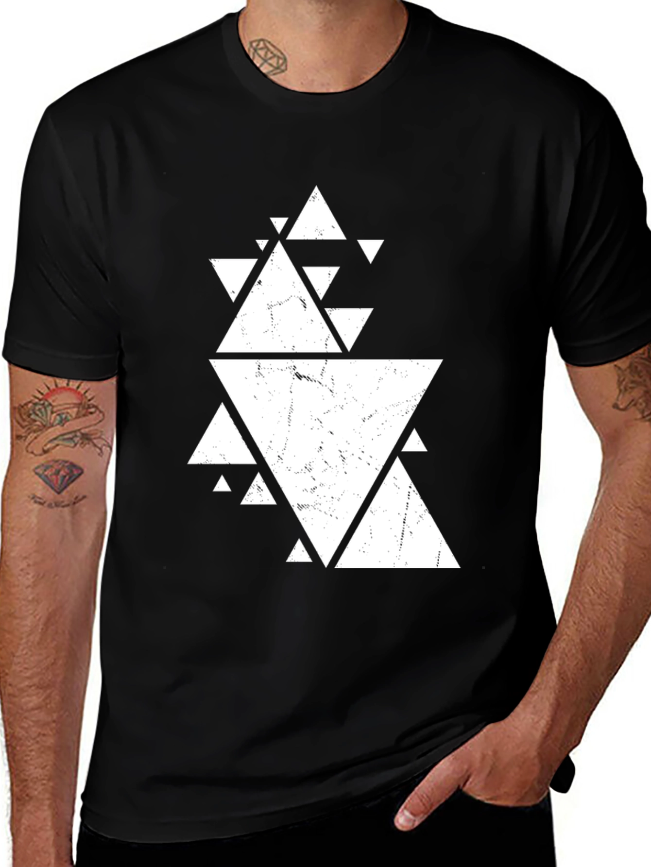 Variant 22 of Geometric Triangle Graphic Print Black T-Shirt