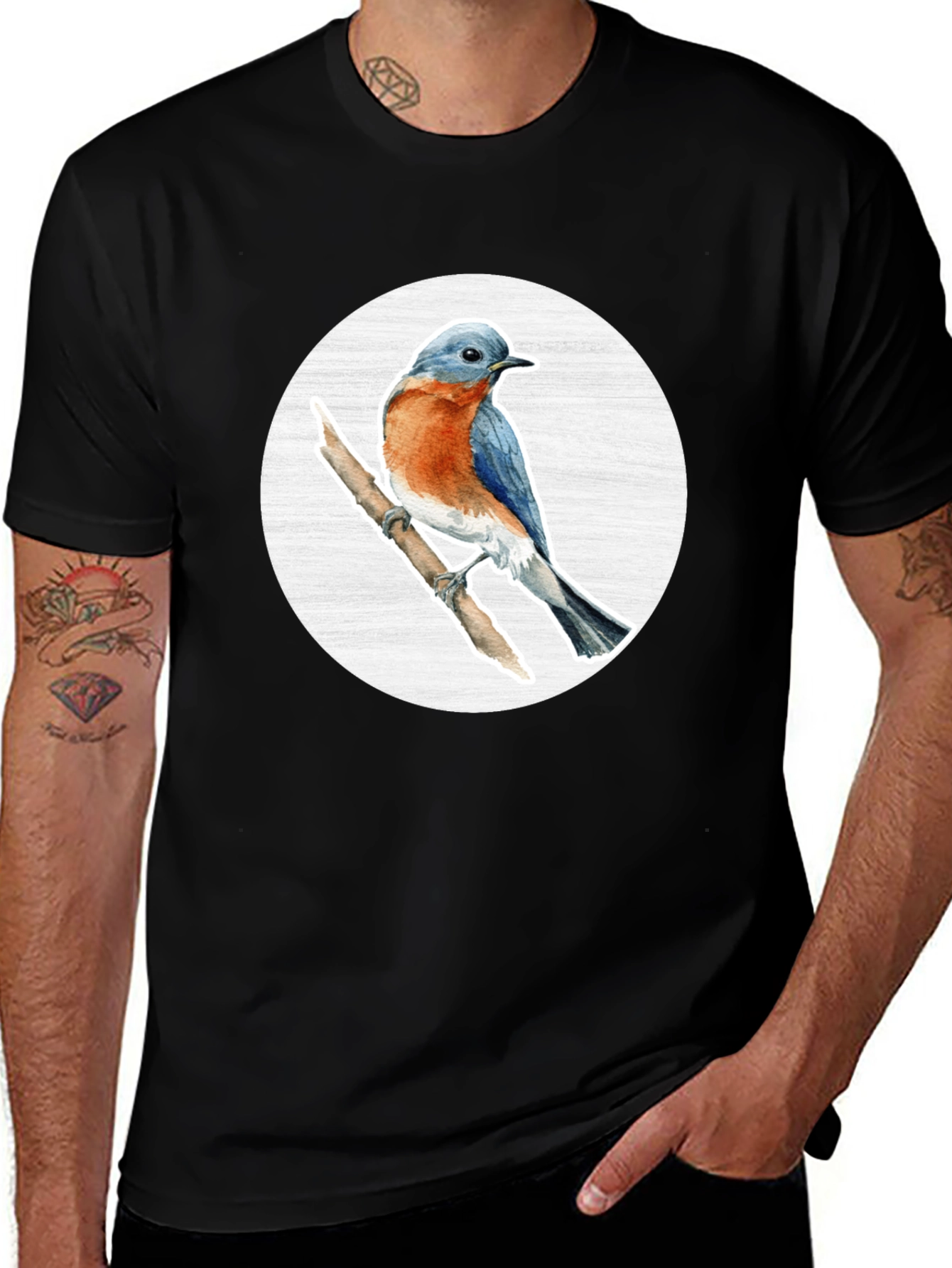 Variant 4 of Bluebird Branch Graphic Tee - Stylish Bird Lover T-Shirt