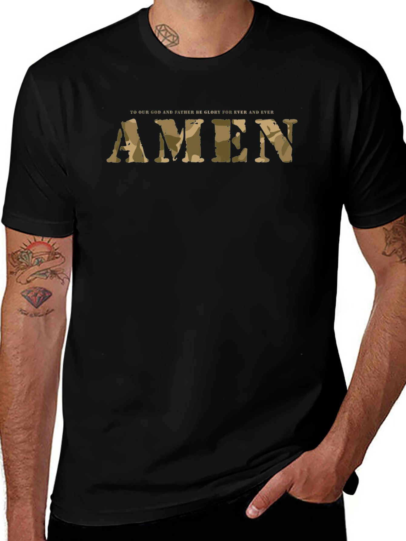 Amen Camo Print Black T-Shirt
