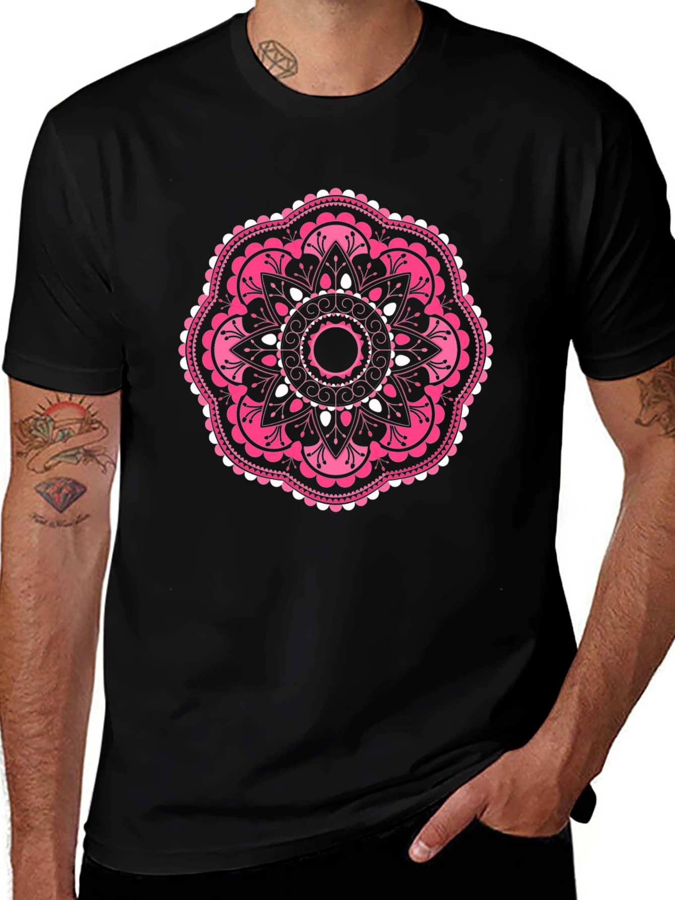Variant 3 of Pink Mandala Graphic Black T-Shirt