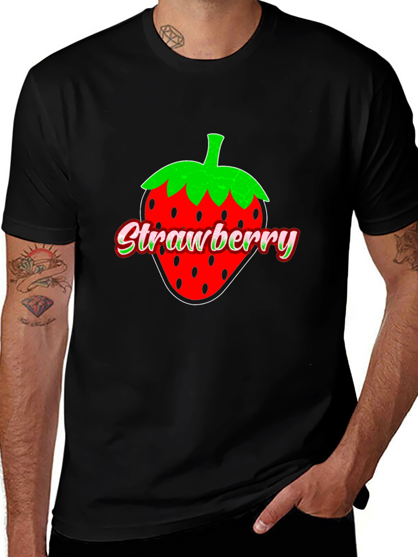 Variant 17 of Strawberry Graphic Print Black T-Shirt