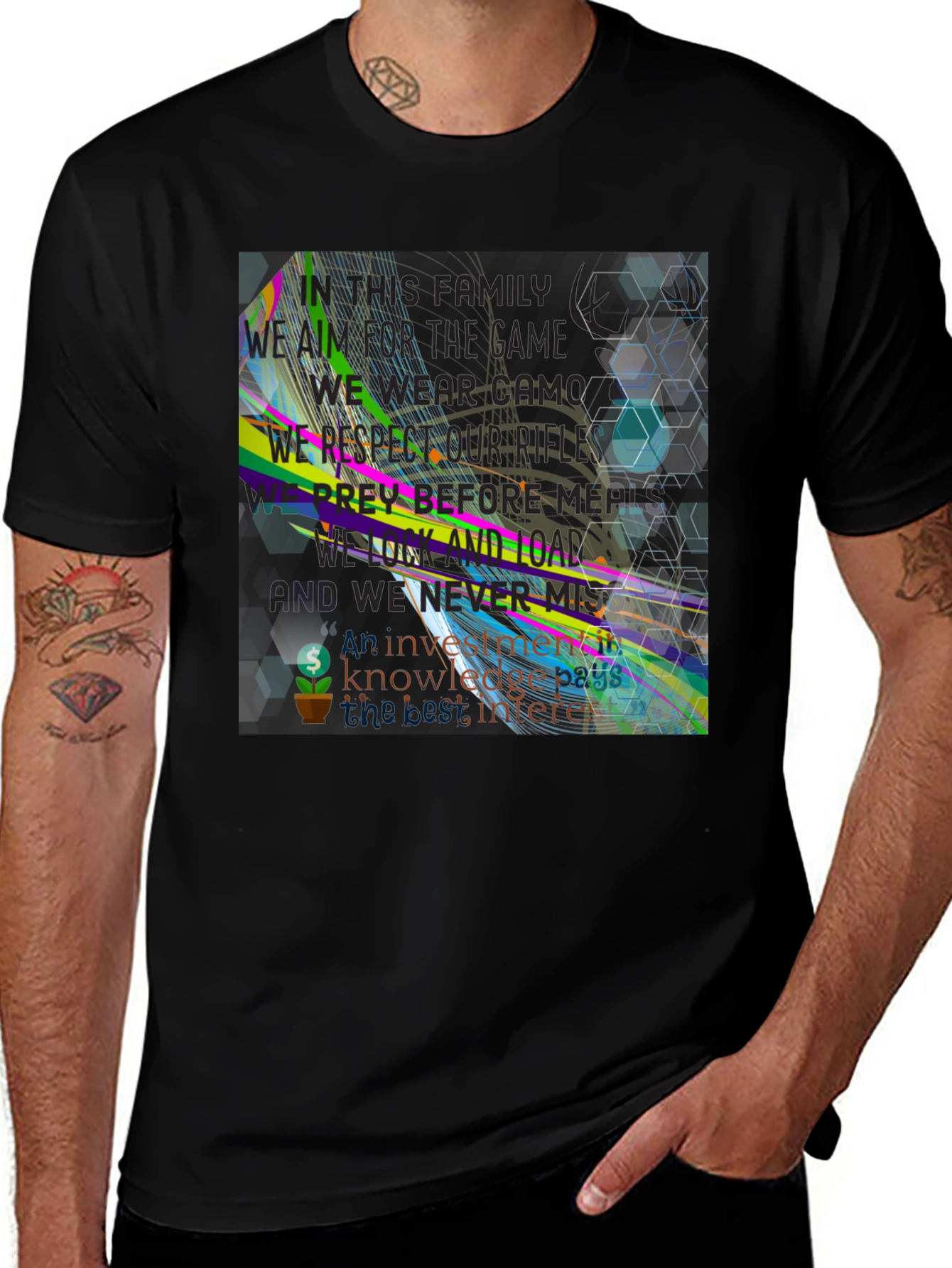 Variant 8 of Abstract Geometric Graphic Print Black T-Shirt