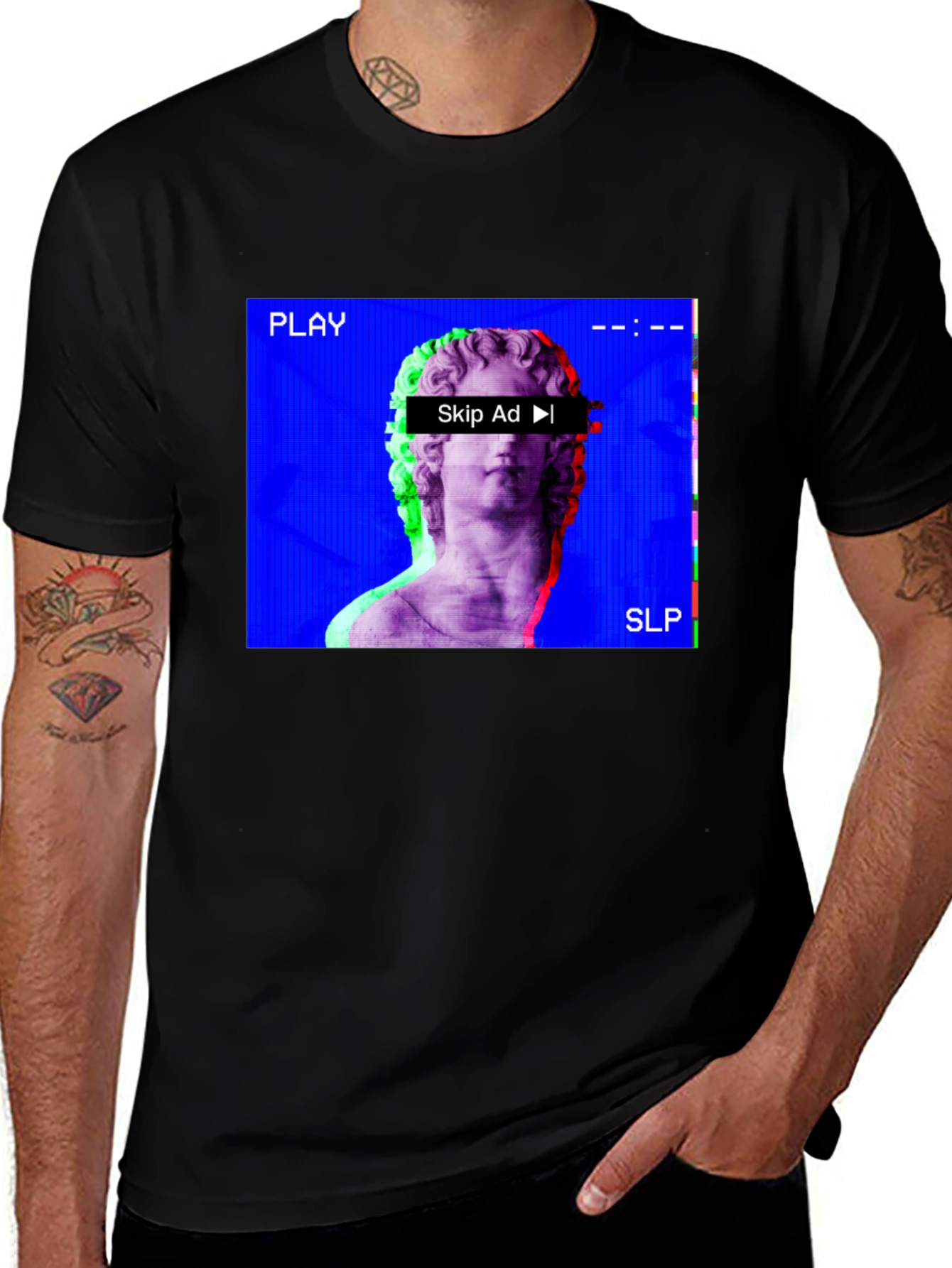 Variant 14 of Vaporwave Statue Glitch T-Shirt - Skip Ad Aesthetic Tee