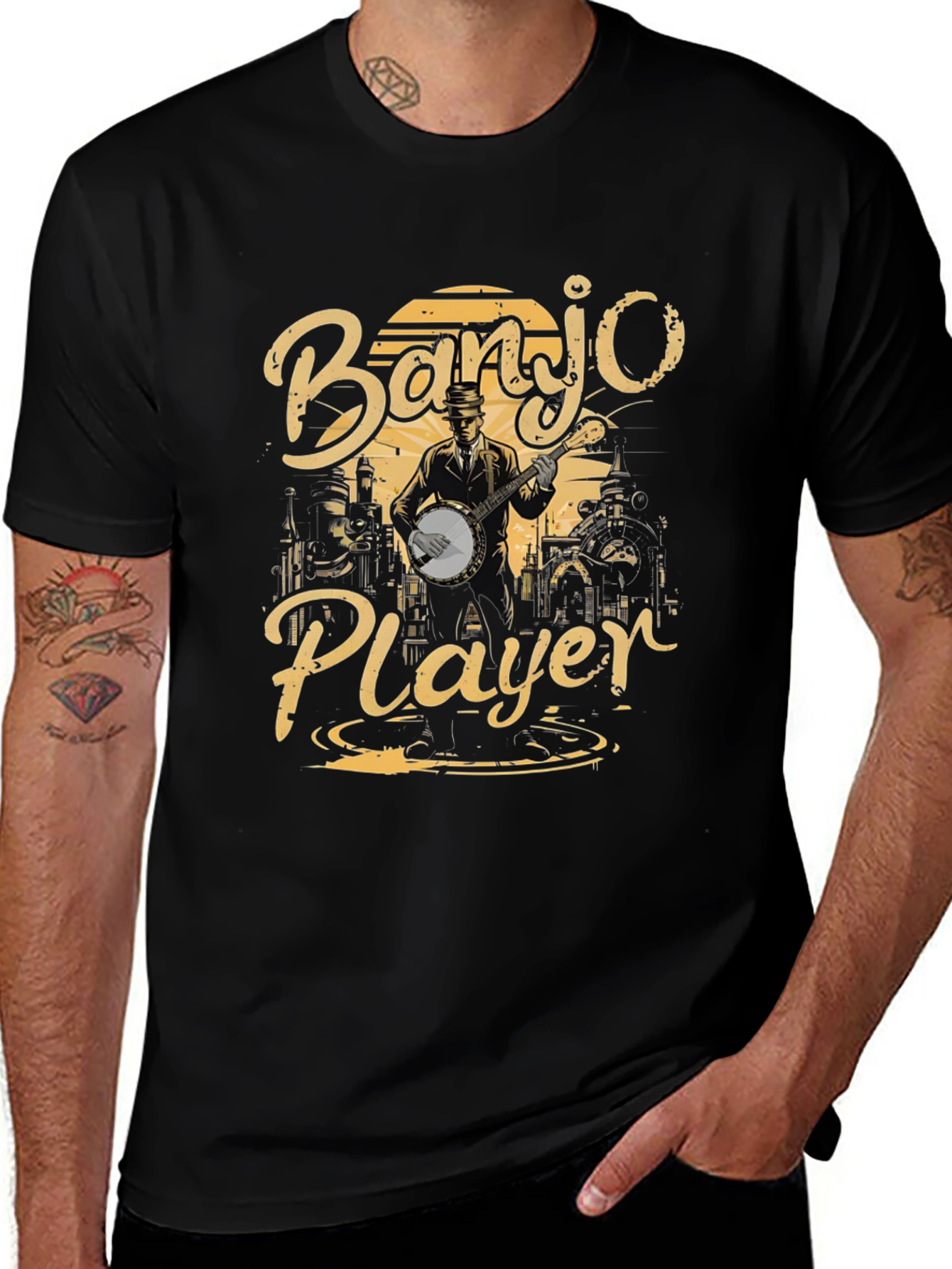 Variant 11 of Banjo Player Graphic T-Shirt - Black