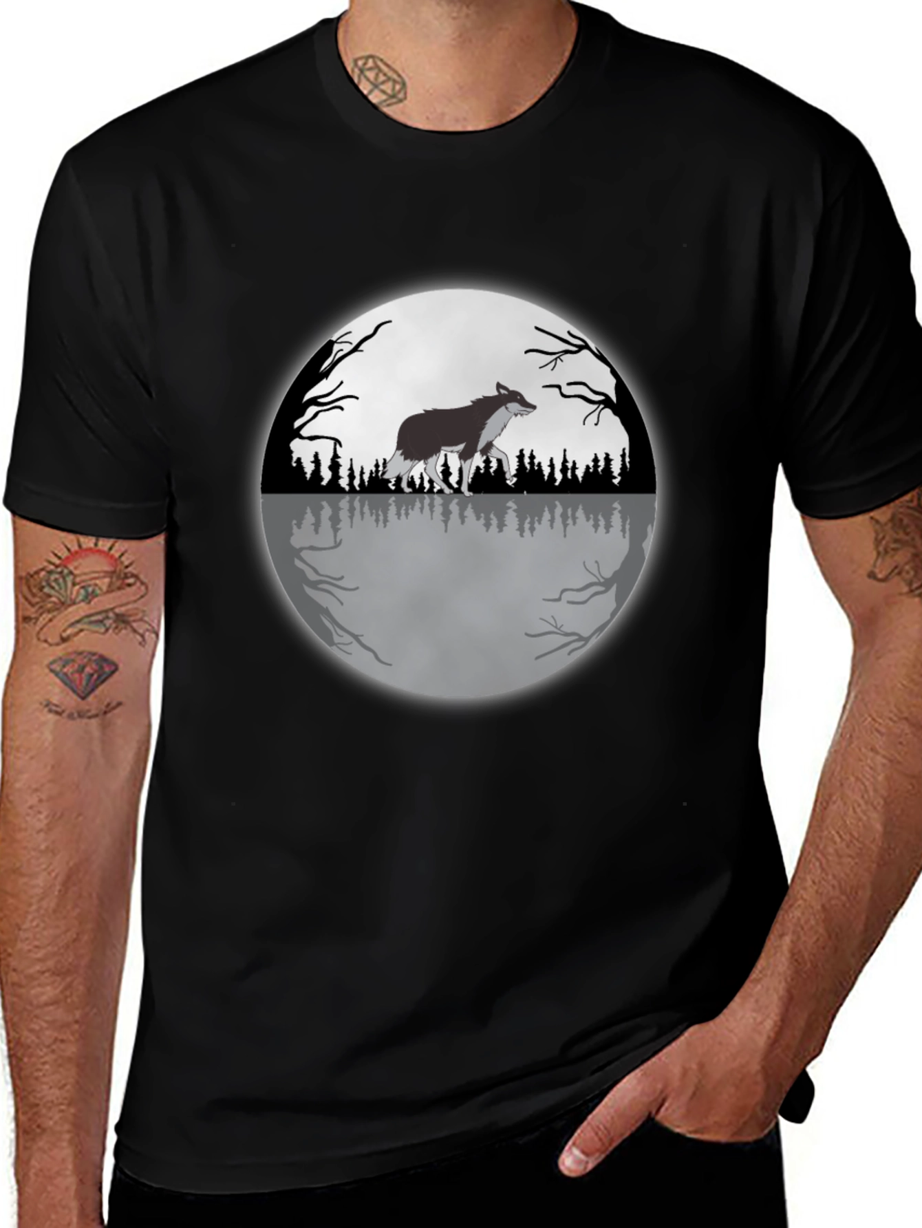 Variant 15 of Wolf Moon Graphic Tee - Black Cotton T-Shirt