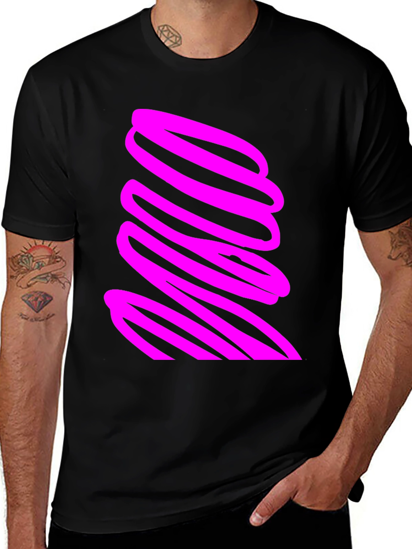 Variant 24 of Abstract Pink Swirl Graphic Black T-Shirt