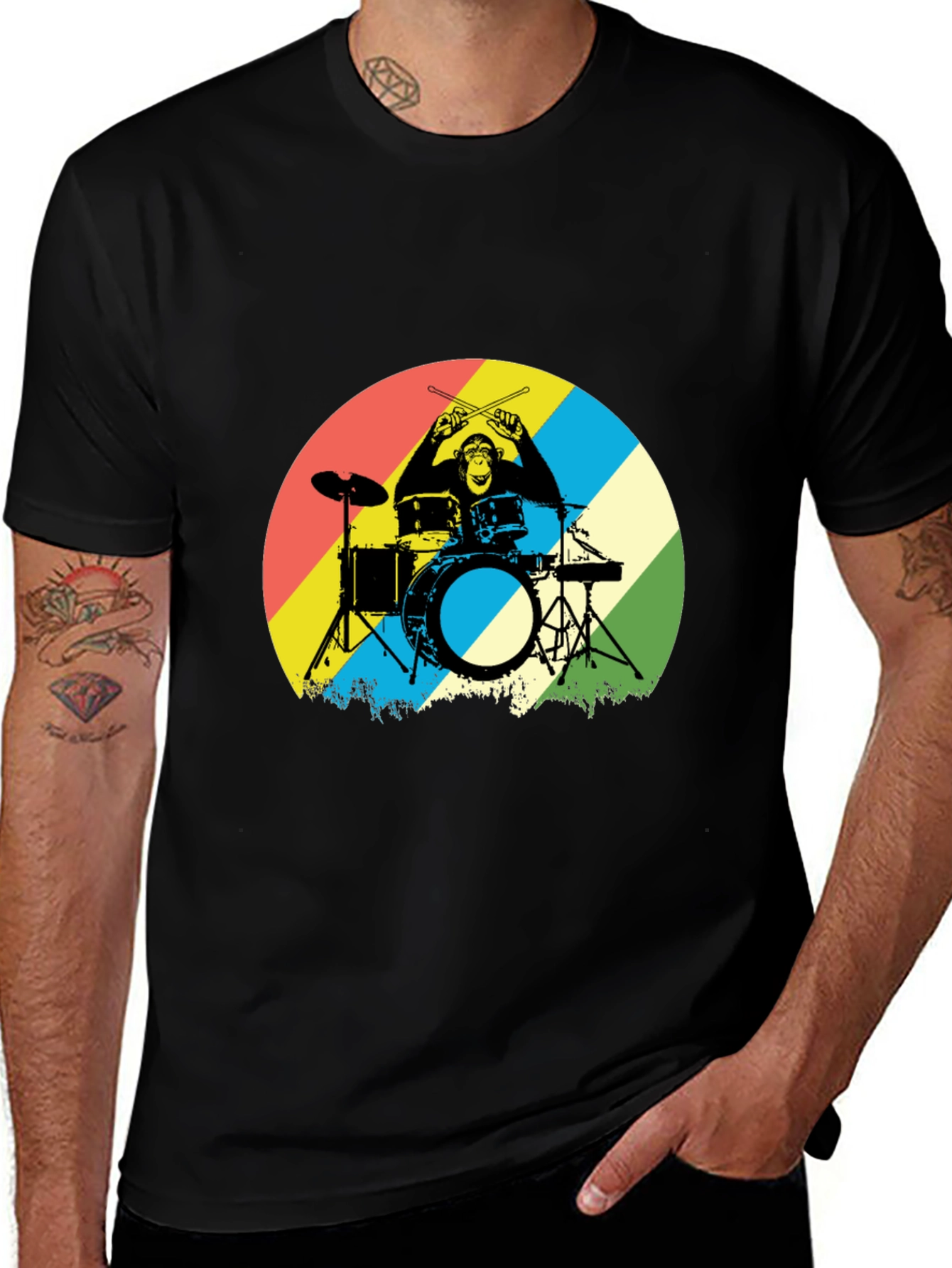 Variant 15 of Drummer Monkey Graphic T-Shirt - Retro Style