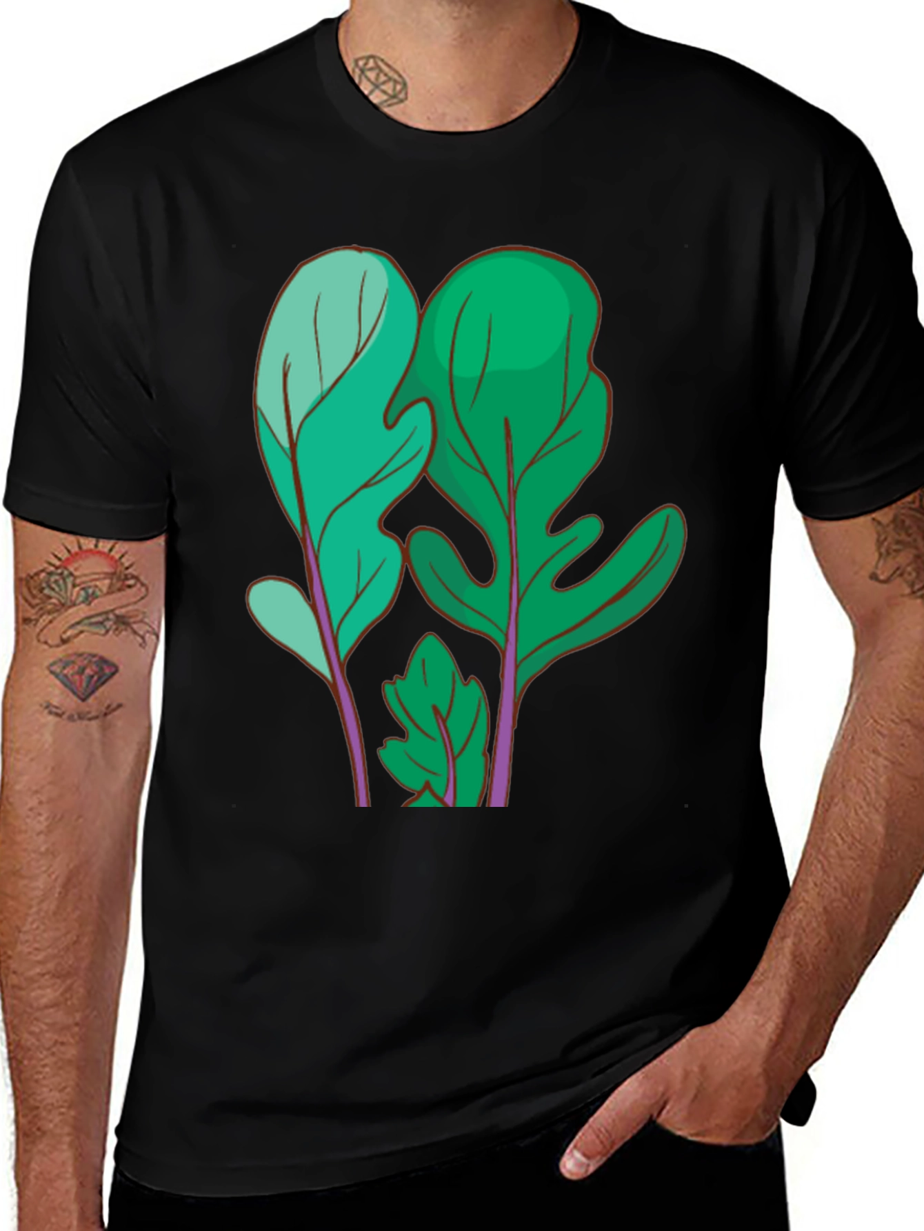 Black Leaf Print T-Shirt main image