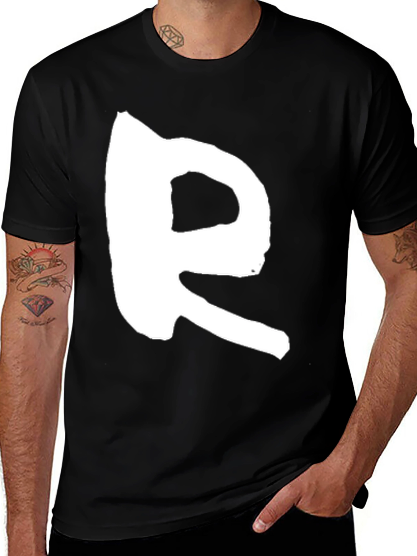 Variant 4 of Bold "R" Graphic Print Black T-Shirt
