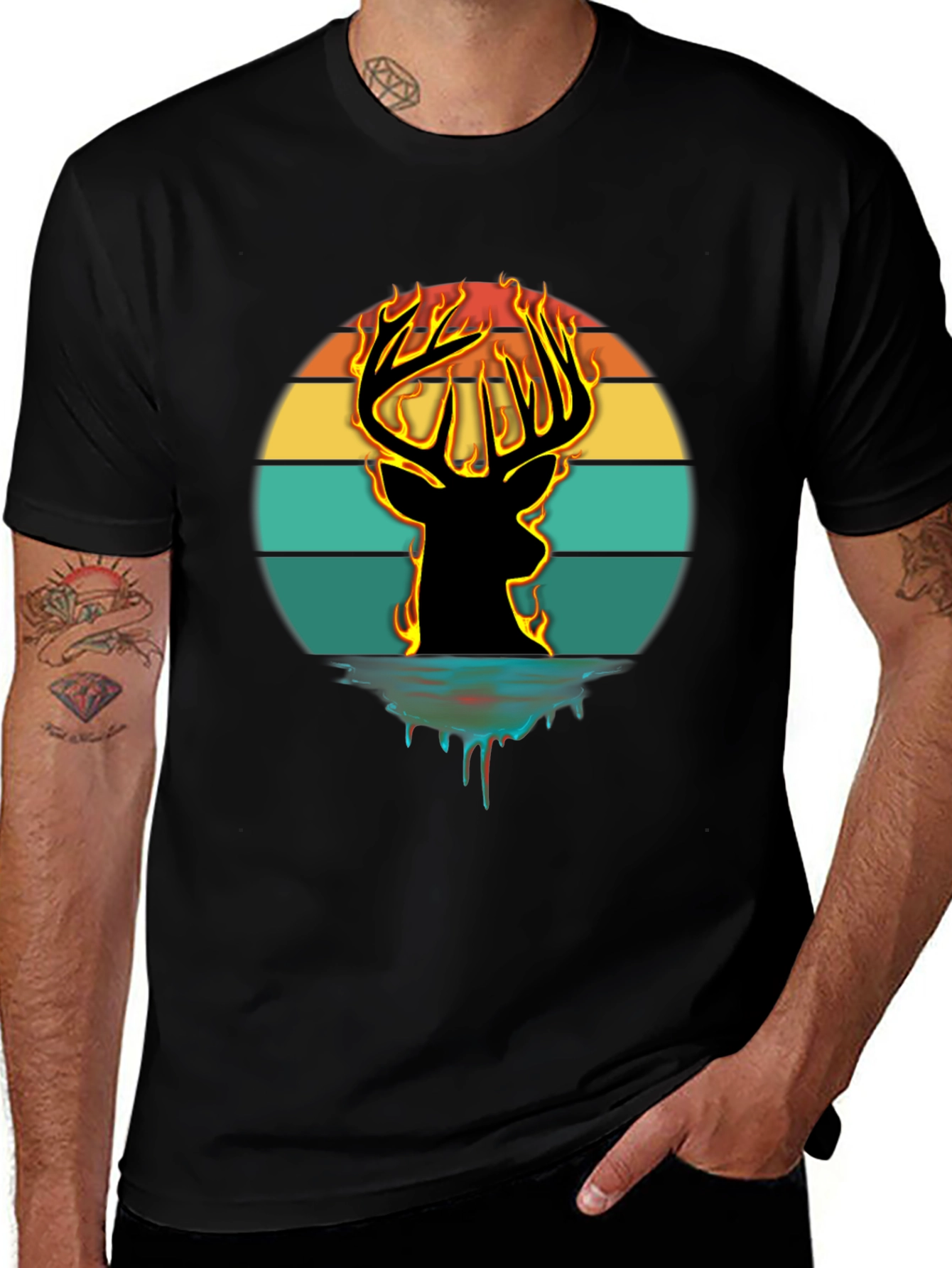 Variant 20 of Fiery Deer Silhouette Graphic T-Shirt