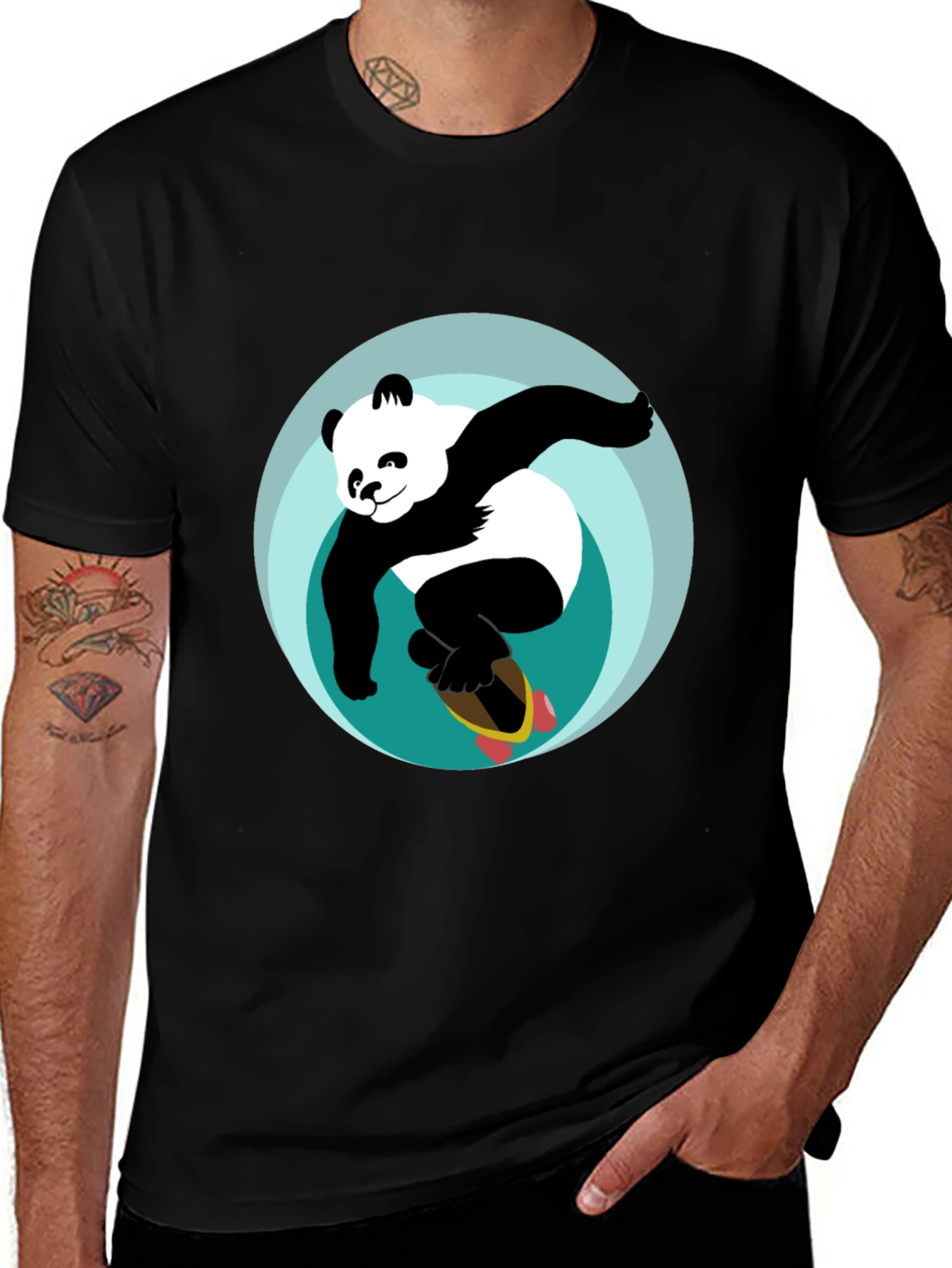 Variant 7 of Surfing Panda Graphic Tee - Cool Casual Style