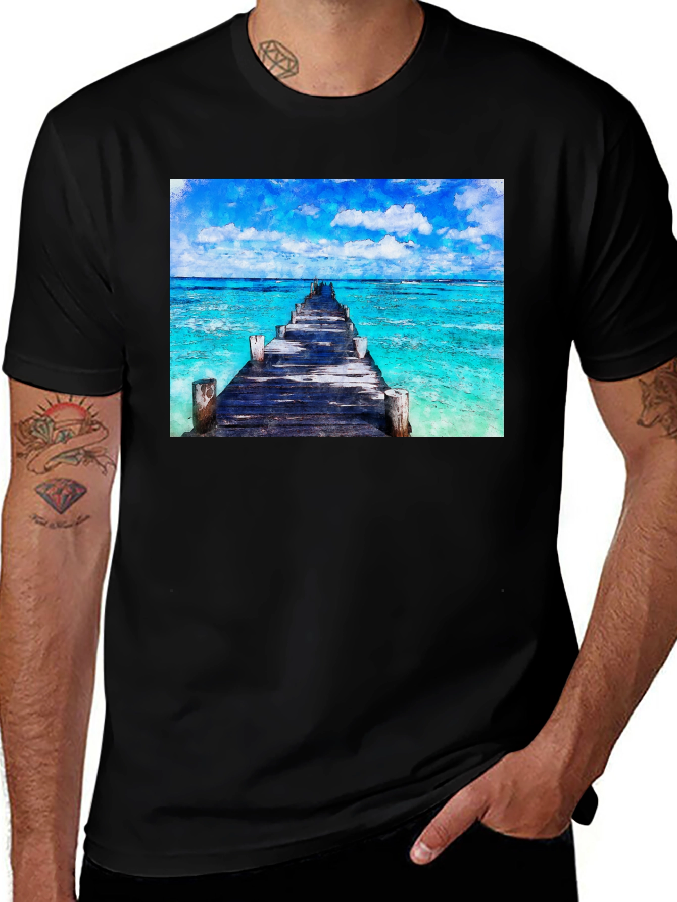 Variant 22 of Ocean Pier Graphic T-Shirt - Black