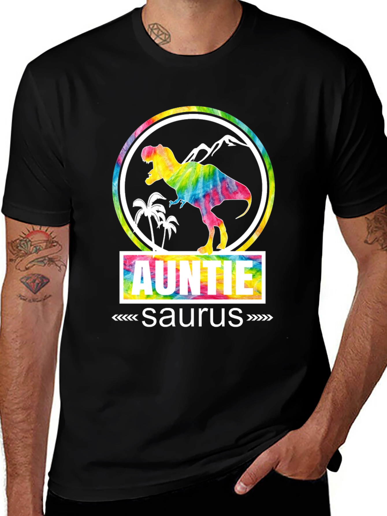 Auntie Saurus T-Shirt - Tie Dye Dinosaur Tee