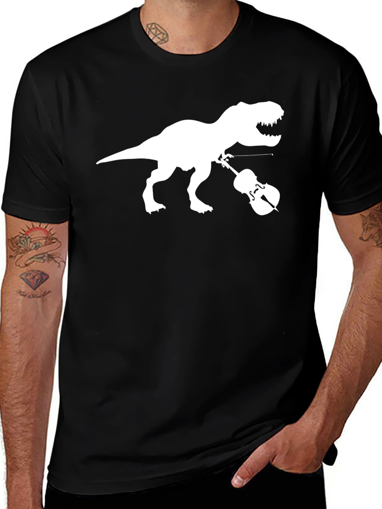 Variant 4 of Dinosaur Violin T-Shirt - Black