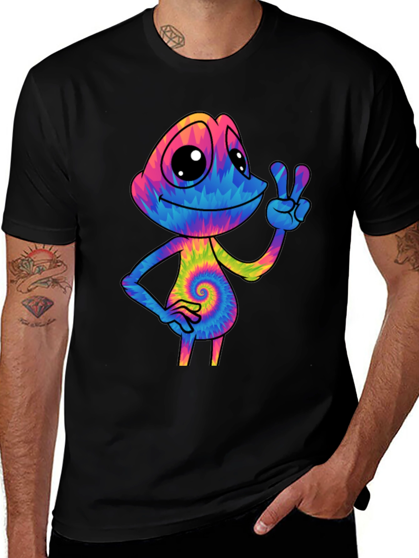 Variant 30 of Tie Dye Chameleon Graphic Tee - Retro Style