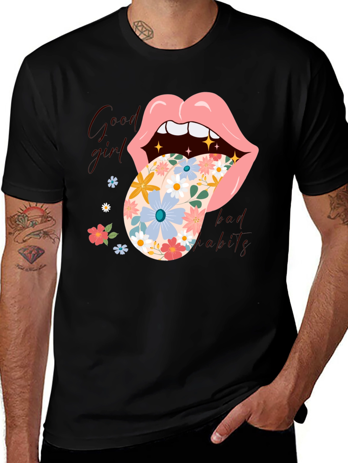 Variant 16 of Floral Tongue Graphic Tee - Good Girls Bad Habits