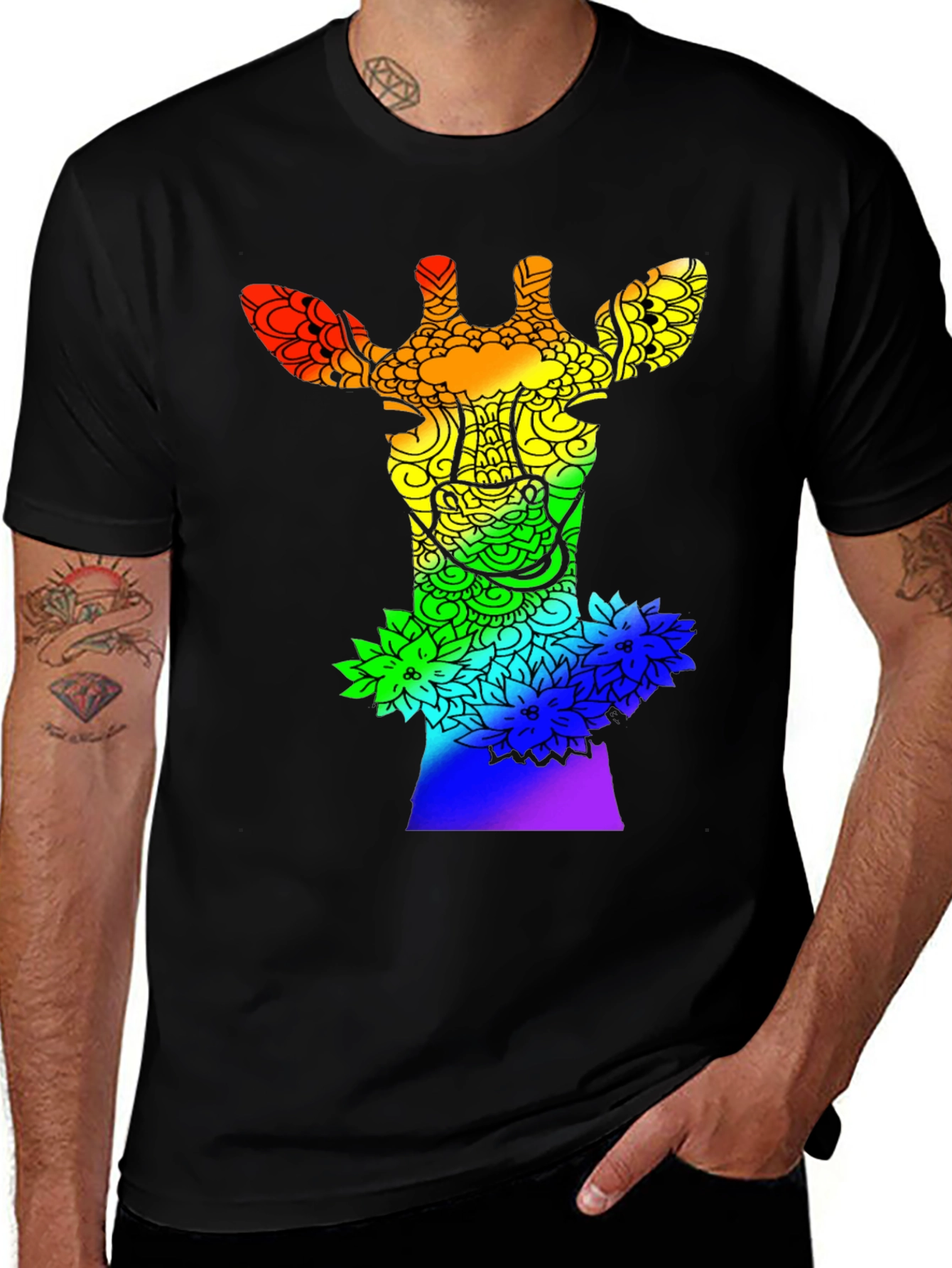 Variant 3 of Rainbow Giraffe Mandala Graphic Tee