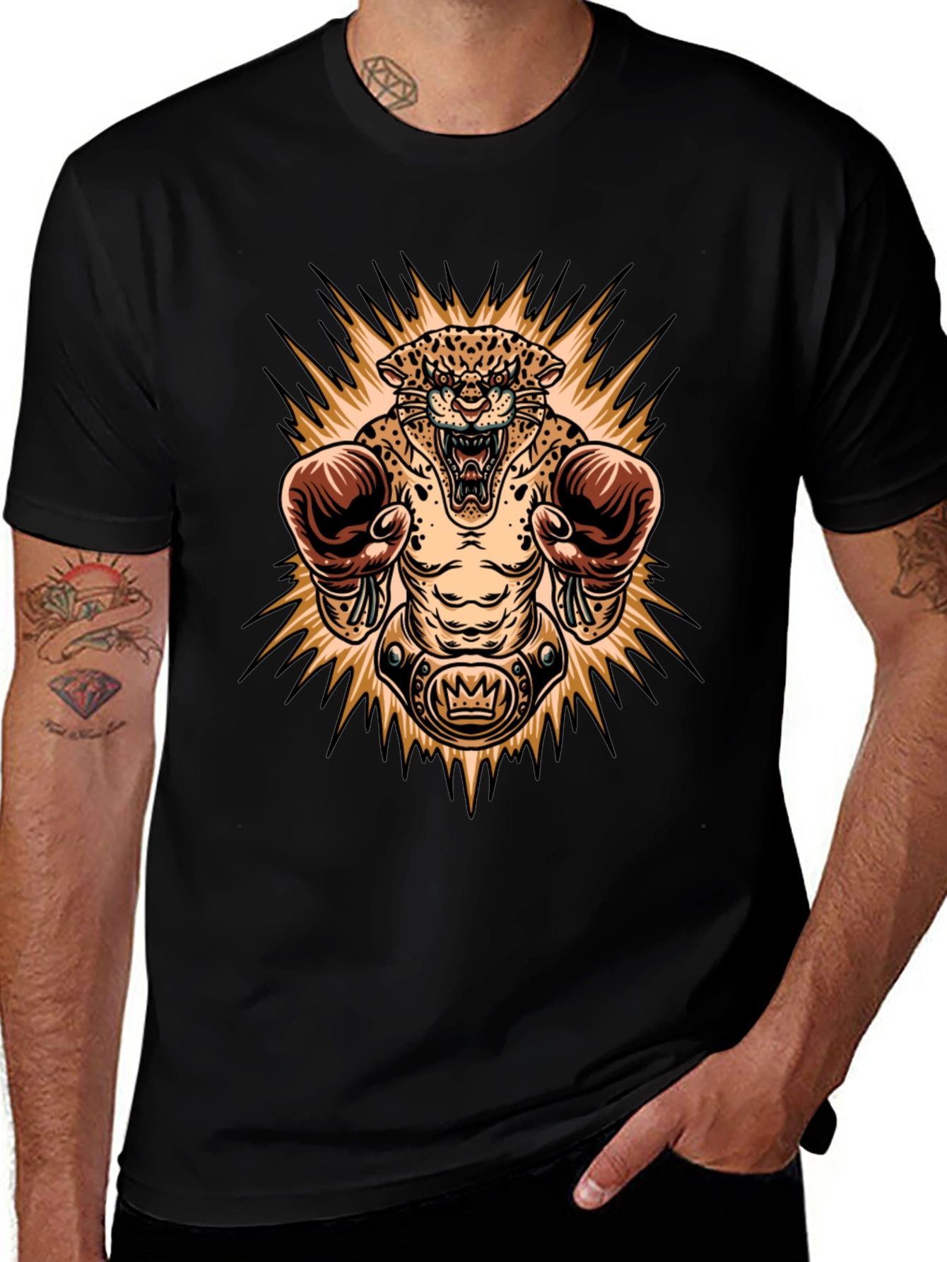 Variant 11 of Leopard Boxer Graphic Tee - Black T-Shirt