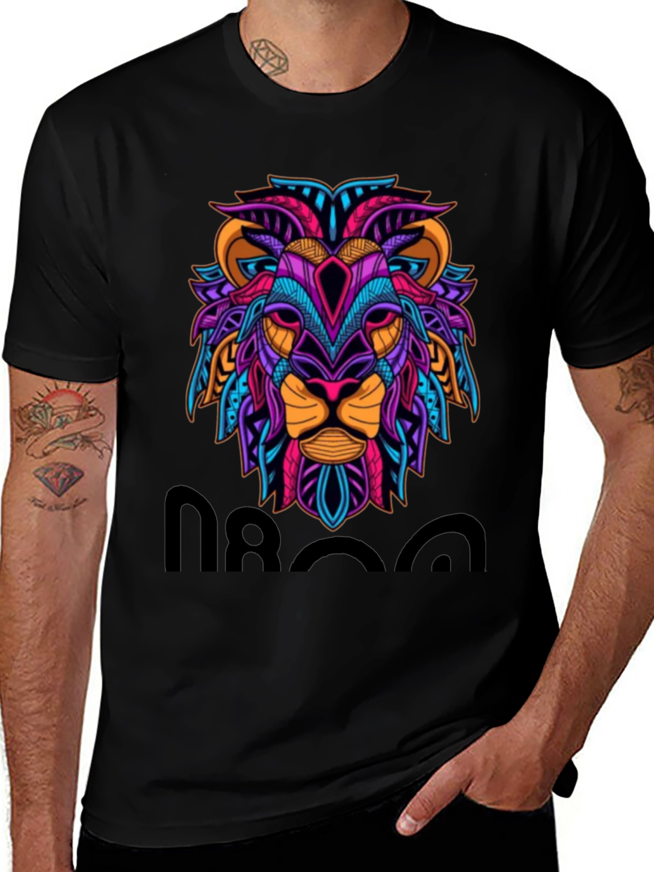 Variant 2 of Lion Graphic Print Tee - Men's Black T-Shirt