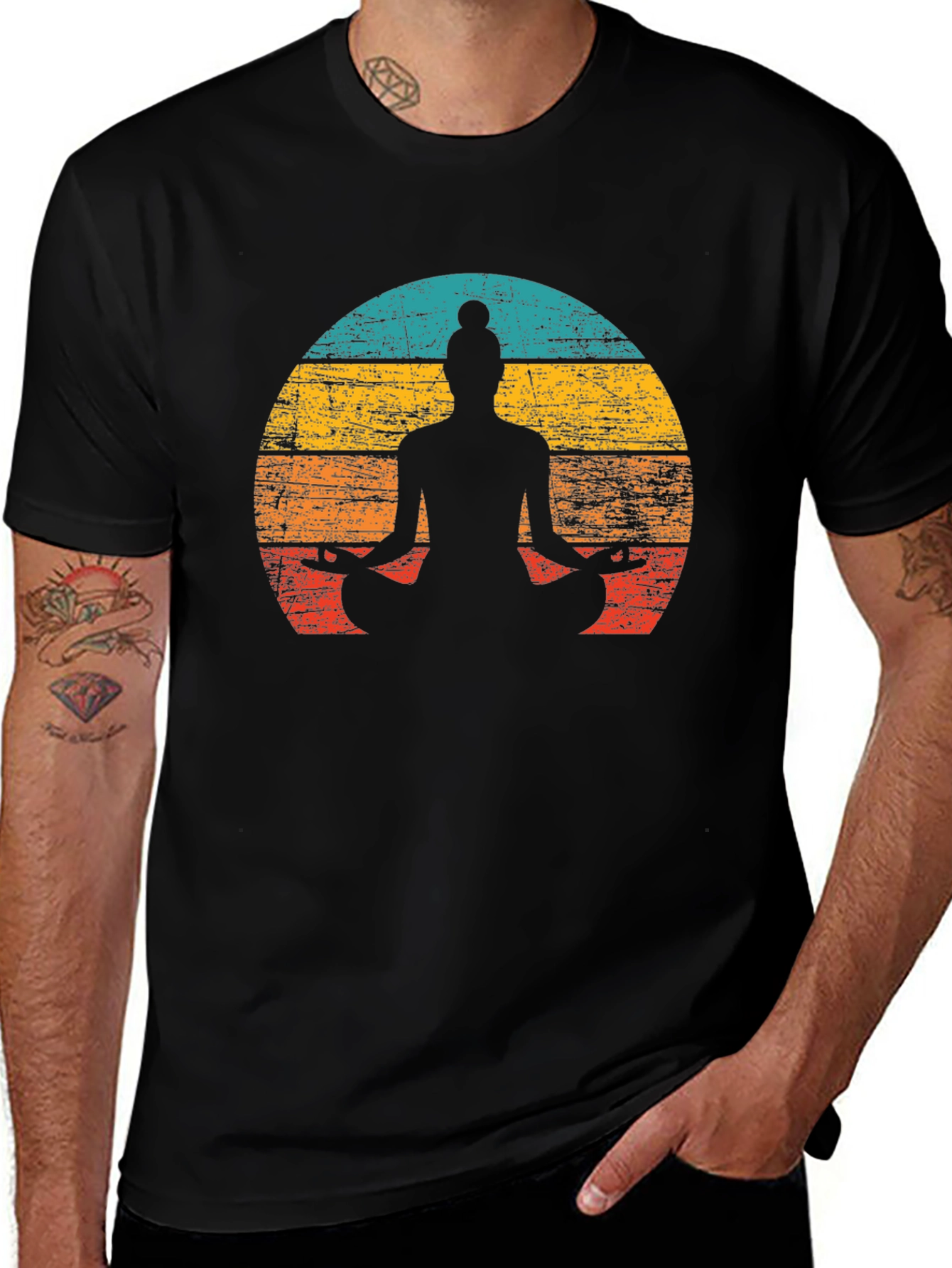Variant 6 of Yoga Silhouette Retro Sunset Graphic Tee - Unisex