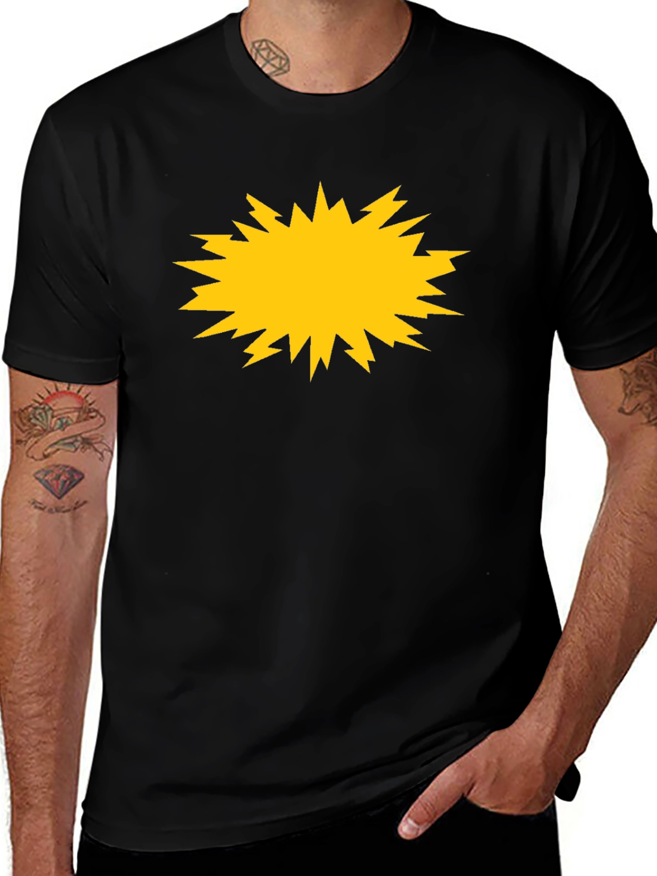 Variant 24 of Bold Black Tee with Yellow Burst Graphic