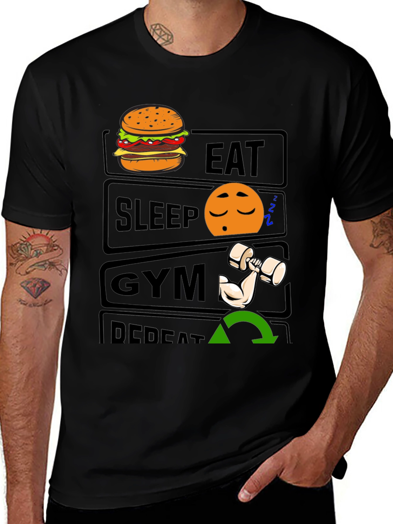 Variant 5 of Eat Sleep Gym Repeat T-Shirt - Fitness Lifestyle Tee